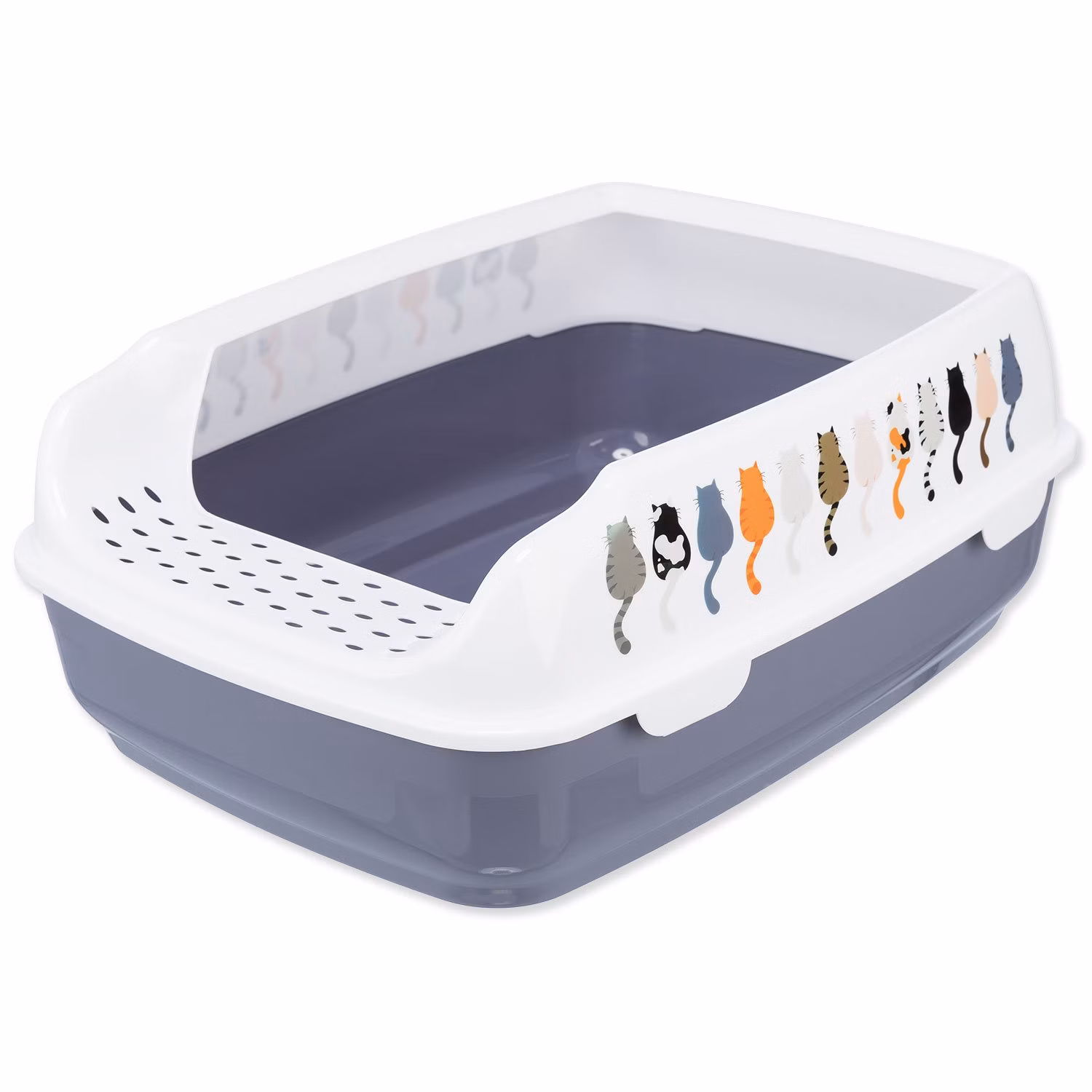 Delio cat litter tray, with rim, printed, 38 × 20 × 50 cm, grey/white