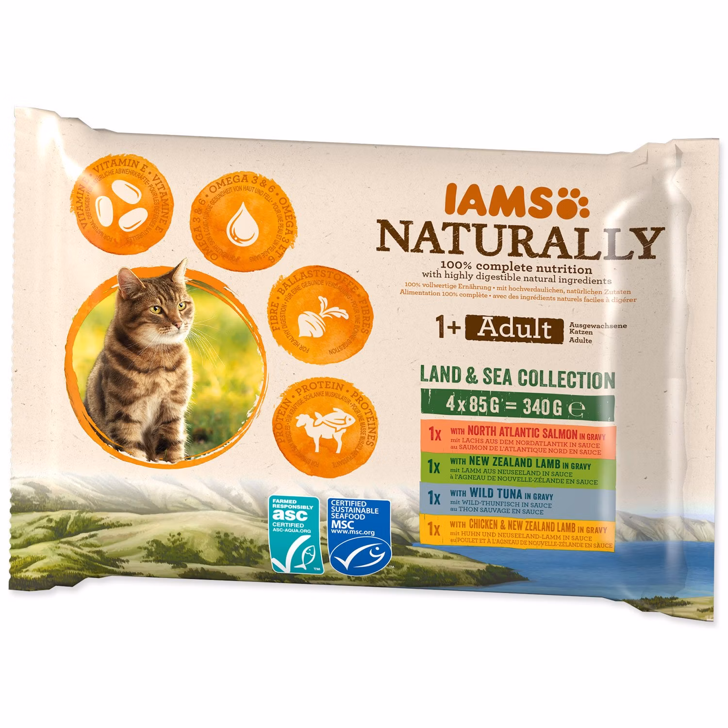 Kapsička IAMS Naturally Adult morské a suchozemské mäso v omáčke multipack 340g (4x85g)
