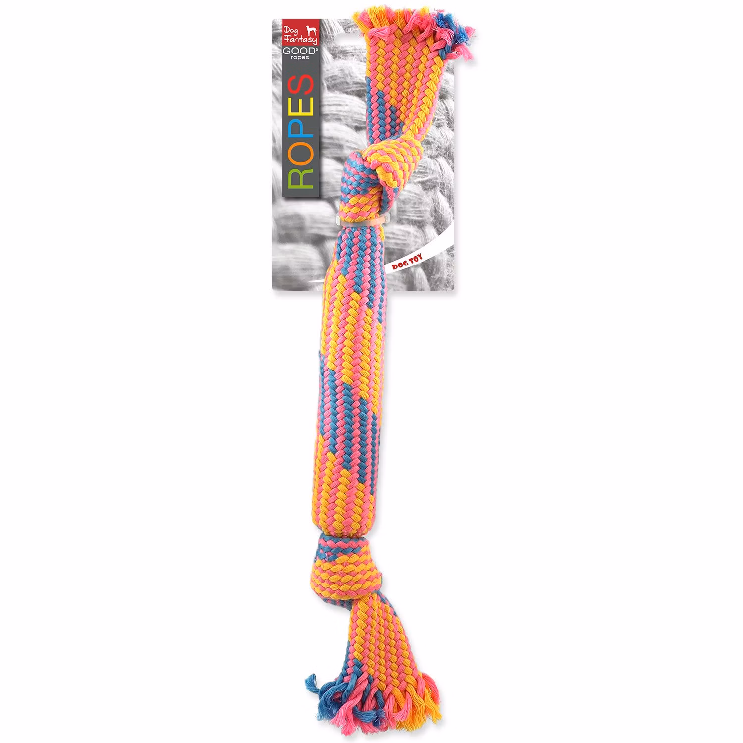 Hračka Dog Fantasy preťahovadlo so zvukom farebný vzor 2, 2 knôty 40cm
