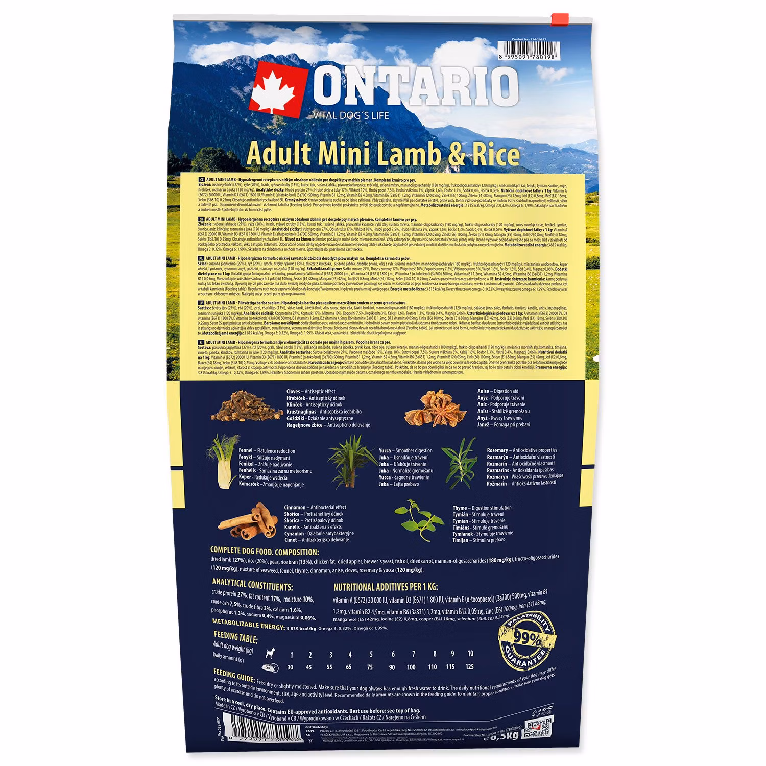 Krmivo Ontario Adult Mini Lamb & Rice 6,5kg