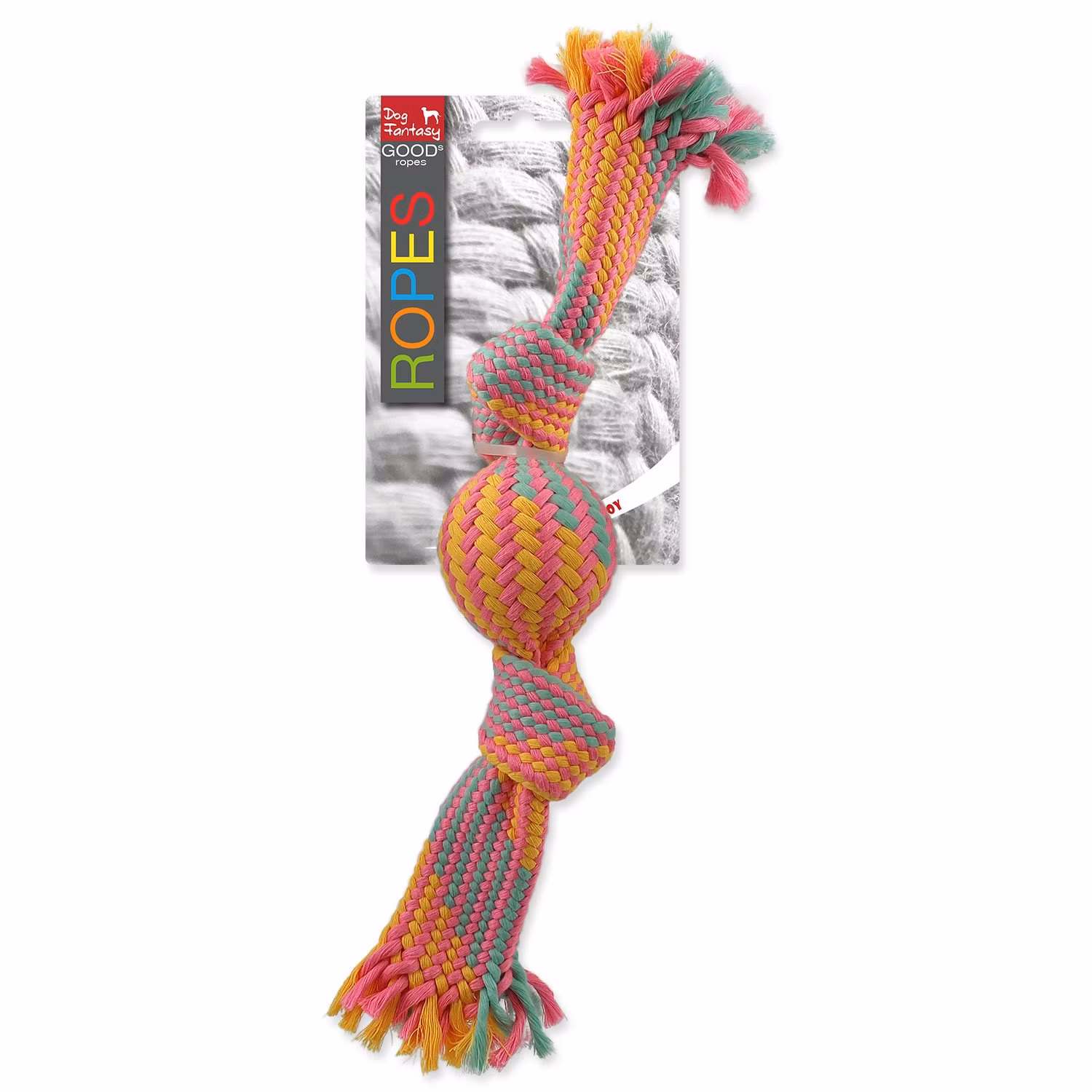 Hračka Dog Fantasy preťahovadlo s loptičkou farebný vzor 1, 2 knôty 33cm