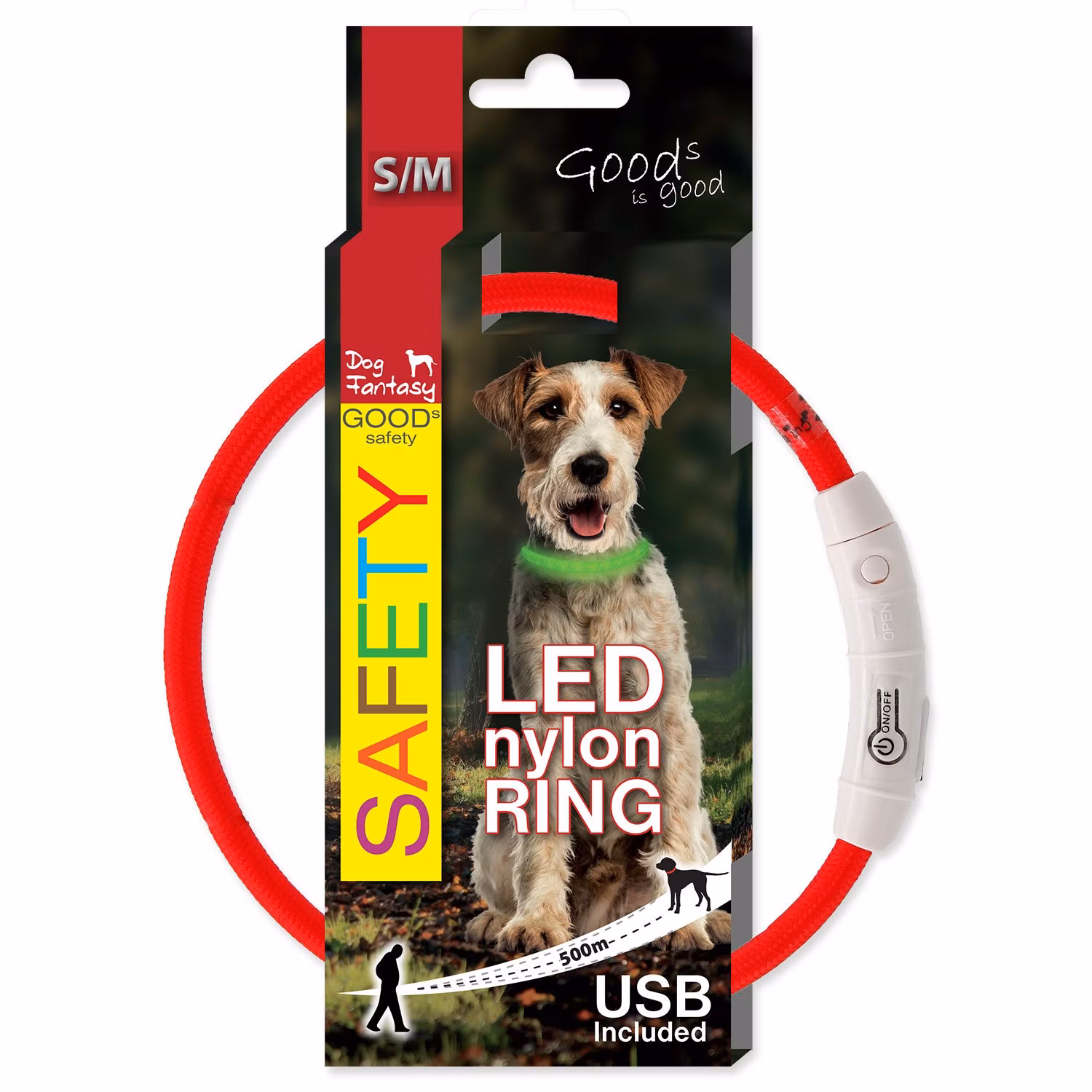 Obojok Dog Fantasy LED nylon červený 45cm