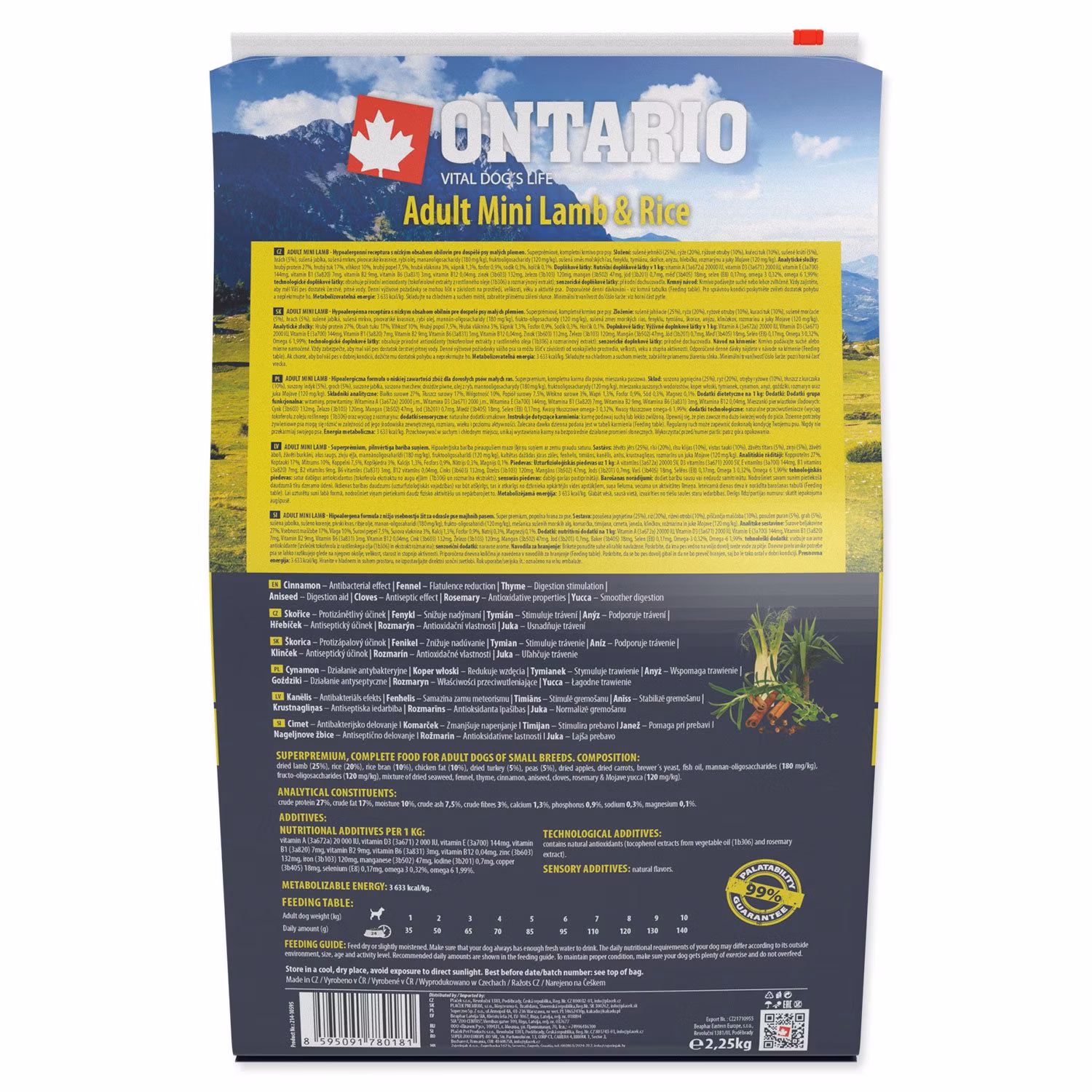Krmivo Ontario Adult Mini Lamb & Rice 2,25kg