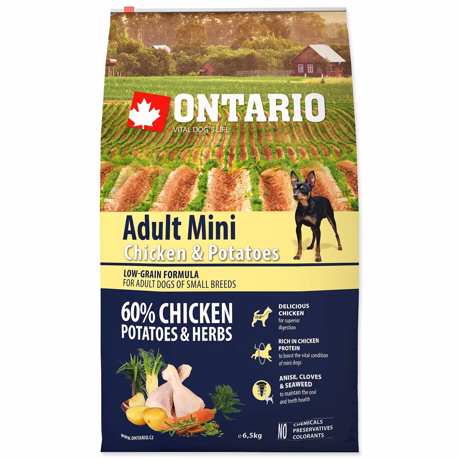 Krmivo Ontario Adult Mini Chicken & Potatoes 6,5kg