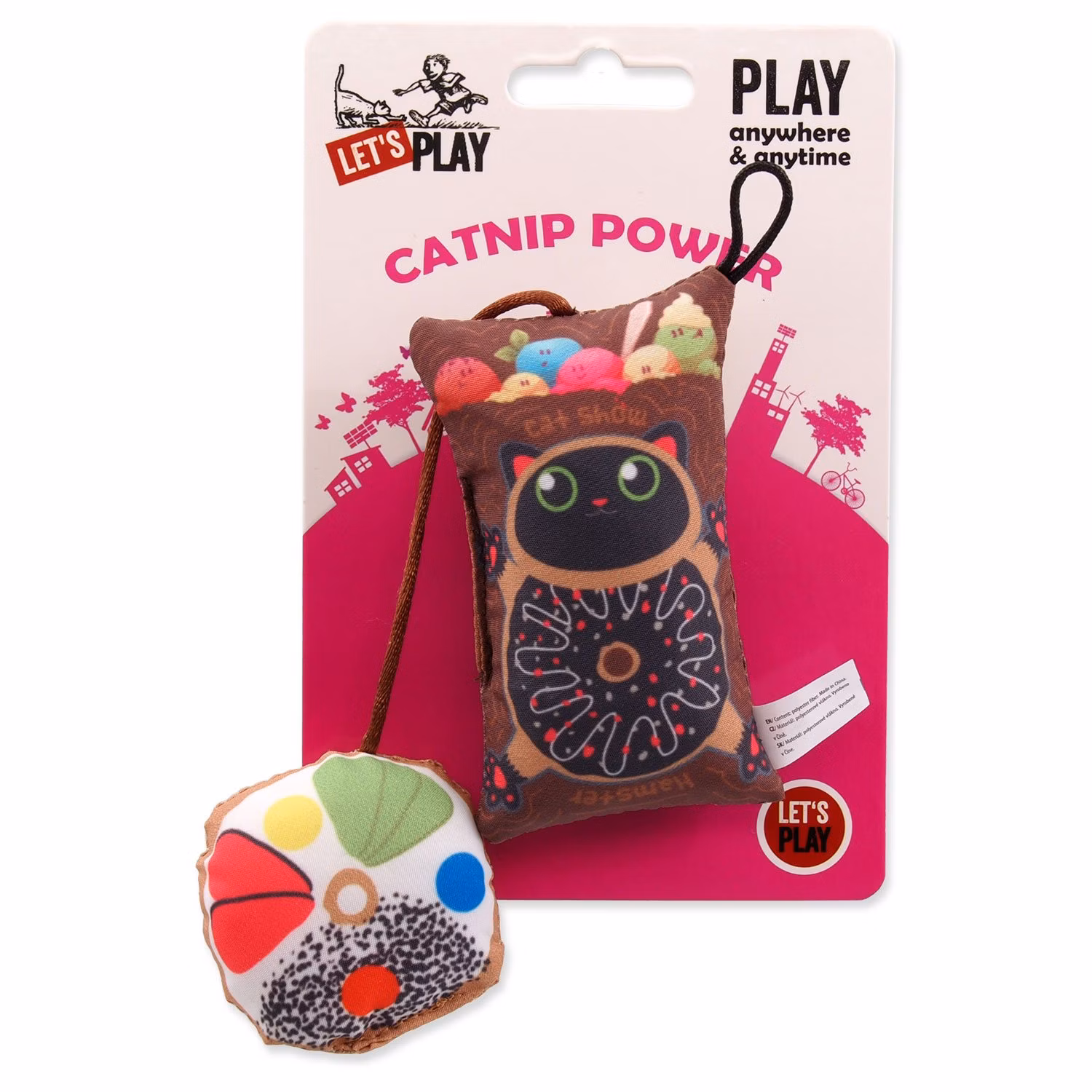 Hračka Let´s Play vankúšik motív mačka s catnipom 9cm