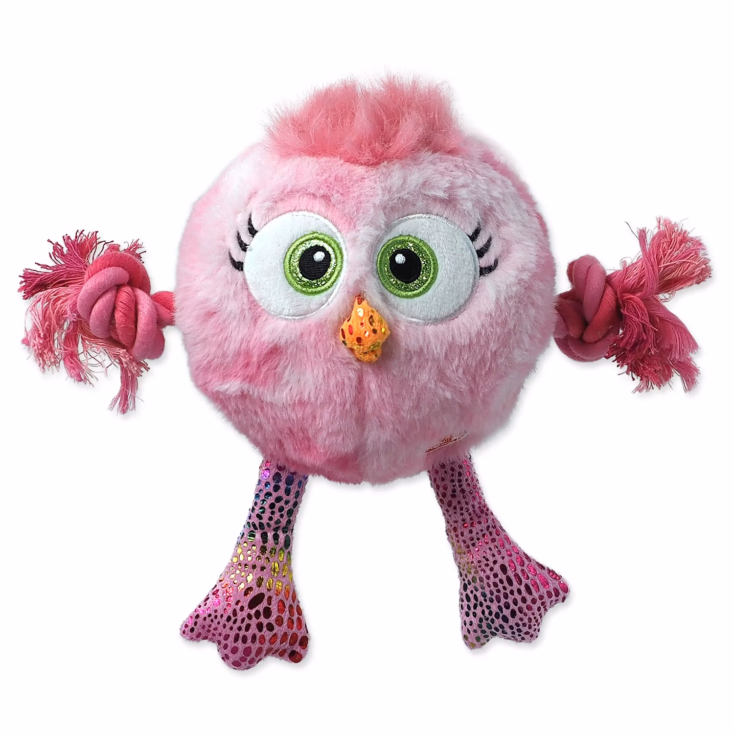 Hračka Dog Fantasy Monsters kura pískacie s povrazmi a uzlami ružové 15cm
