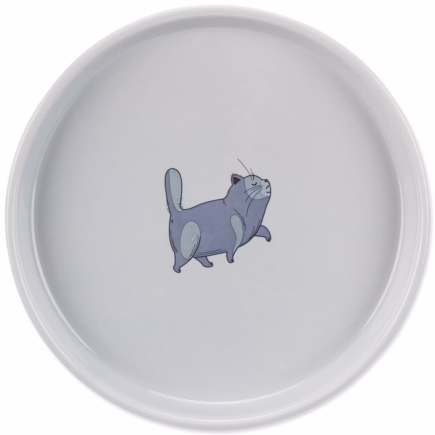Bowl, flat and wide, cat, ceramic, 0.6 l/ø 23 cm, grey