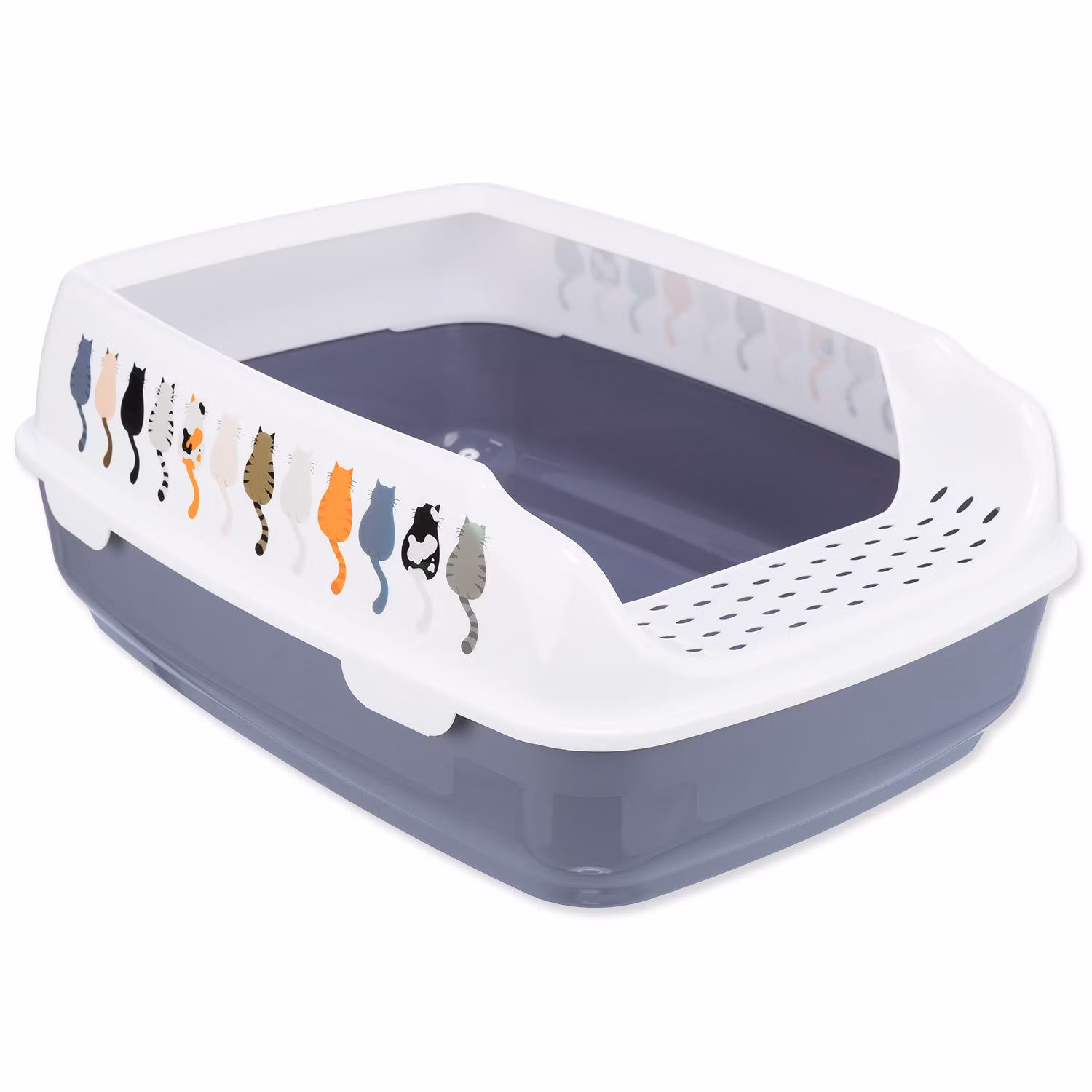 Delio cat litter tray, with rim, printed, 38 × 20 × 50 cm, grey/white