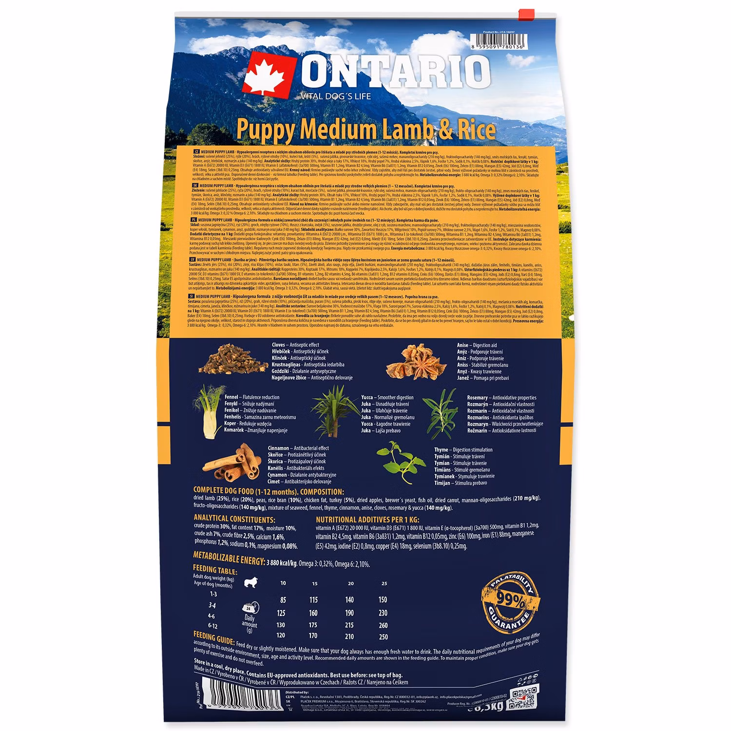 Krmivo Ontario Puppy Medium Lamb & Rice 6,5kg
