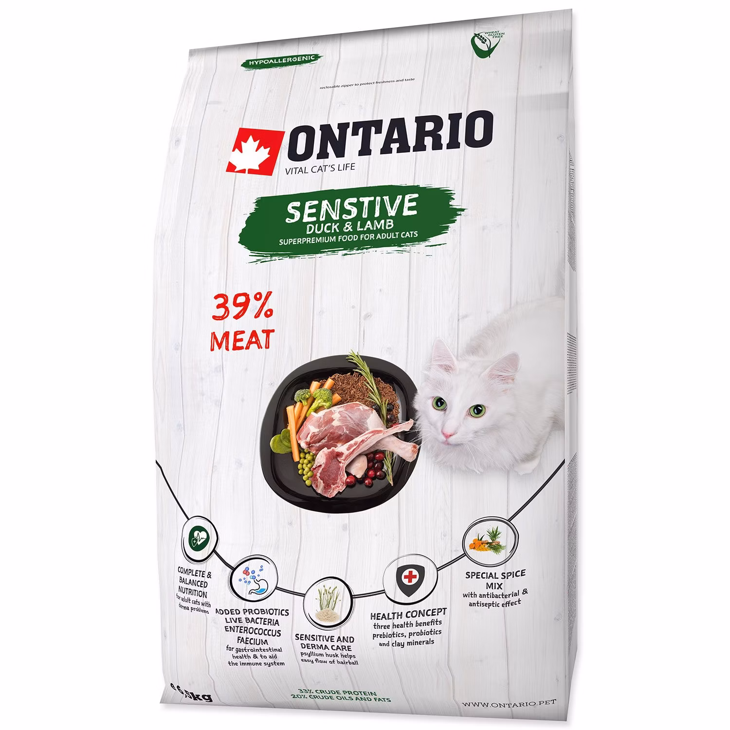 Krmivo Ontario Cat sensitive/Derma 6,5kg