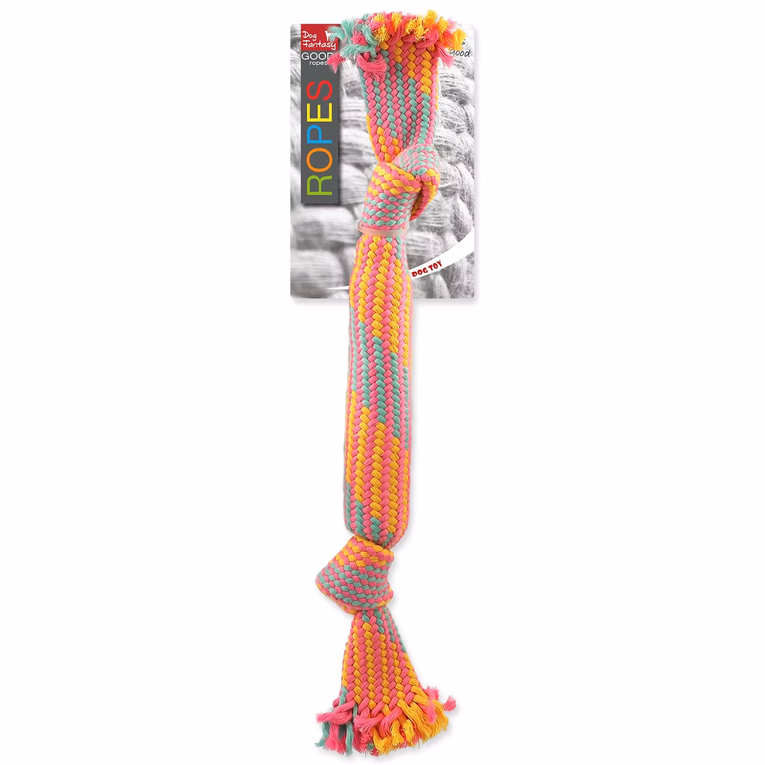 Hračka Dog Fantasy preťahovadlo so zvukom farebný vzor 1, 2 knôty 40cm