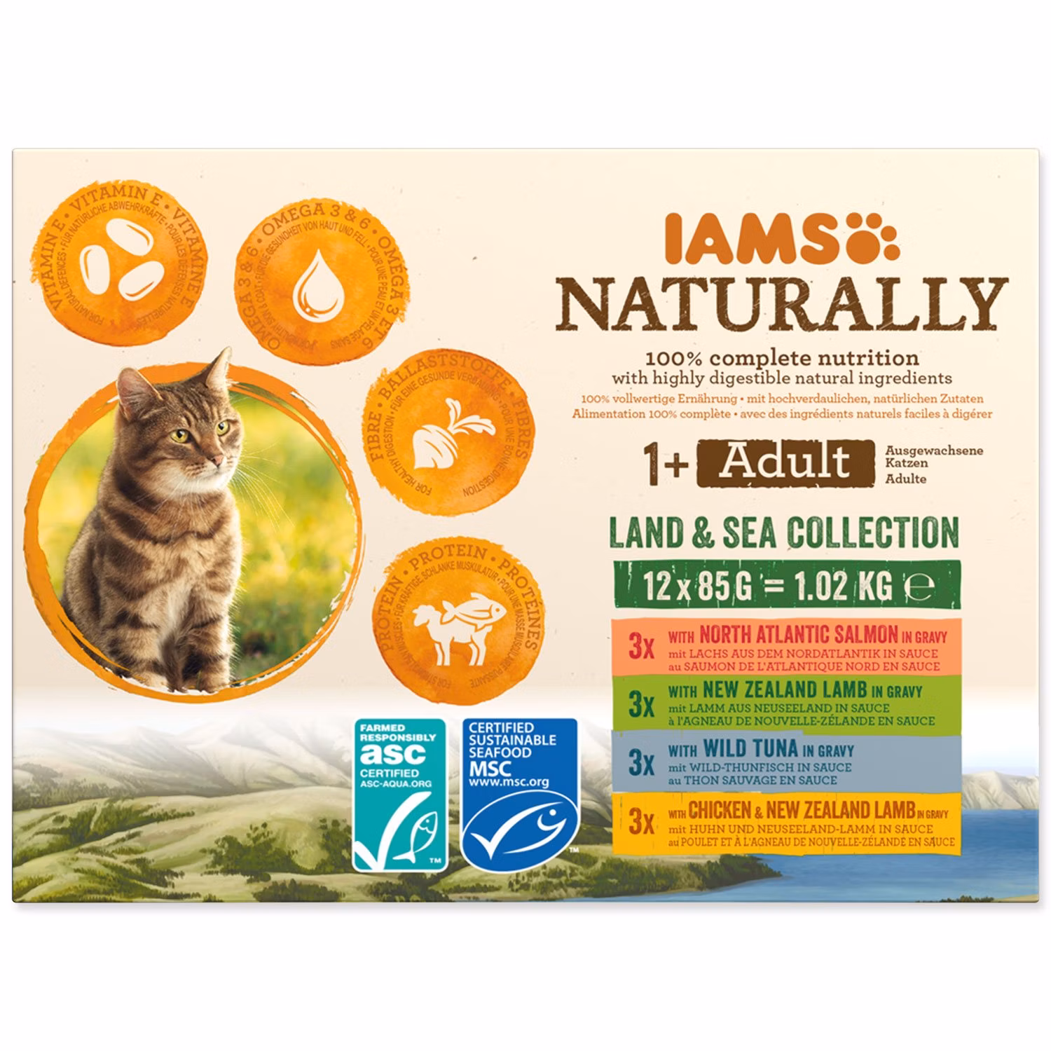 Kapsička IAMS Naturally Adult morské a suchozemské mäso v omáčke multipack 1020g (12x85g)