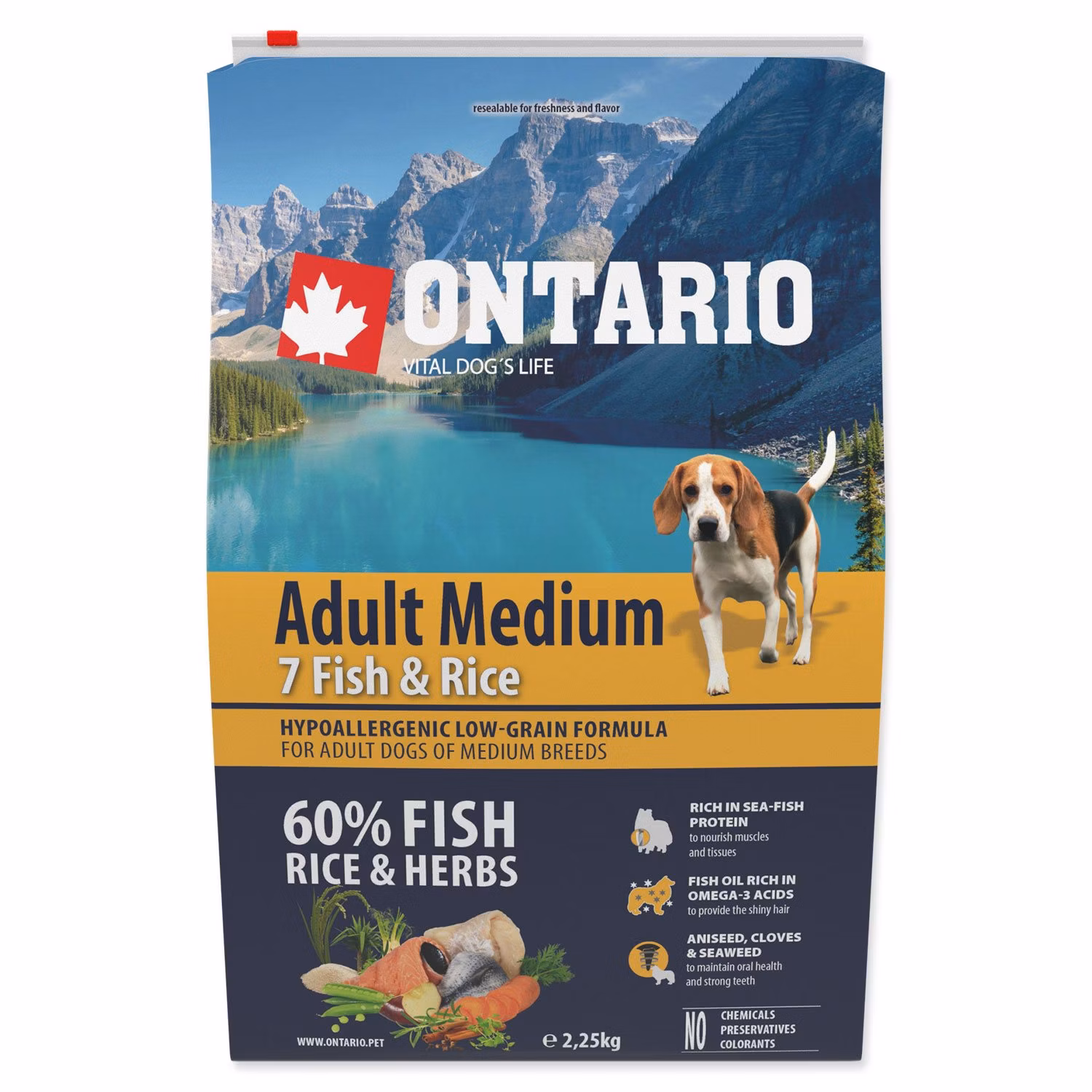 Krmivo Ontario Adult Medium Fish & Rice 2,25kg