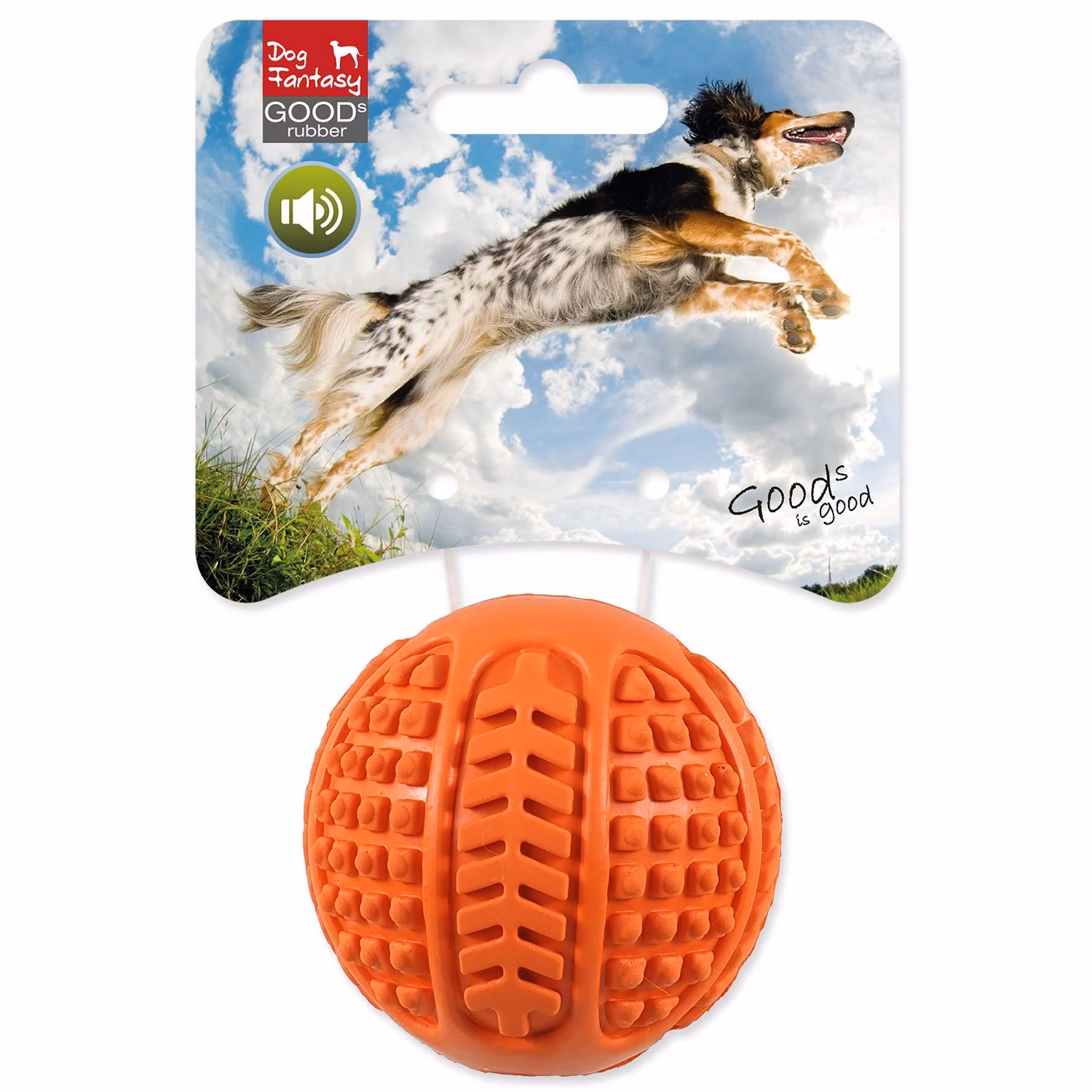 Hračka Dog Fantasy loptička guma pískacia oranžová 6,3cm