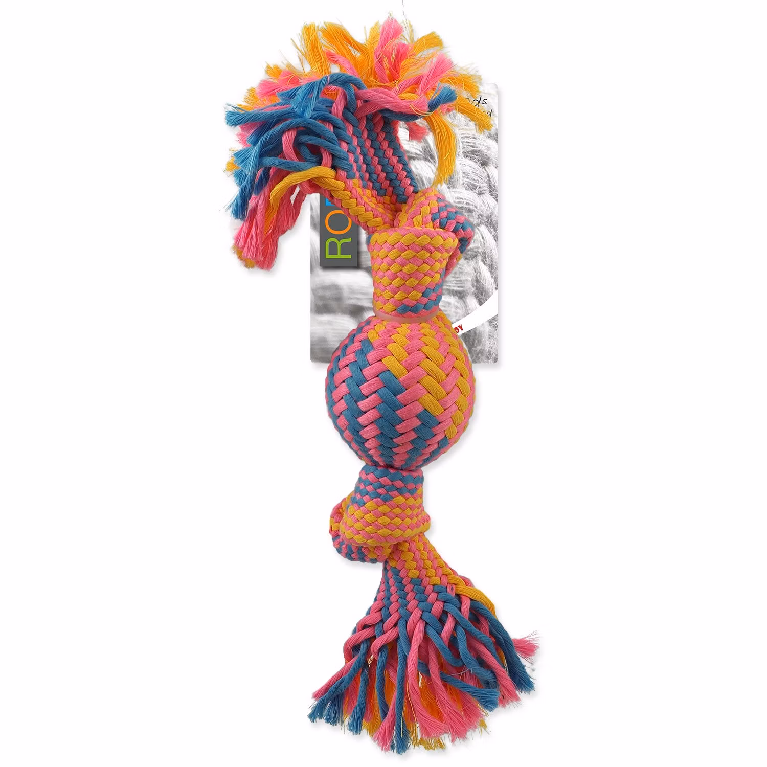 Hračka Dog Fantasy preťahovadlo s loptičkou farebný vzor 2, knôty 40cm