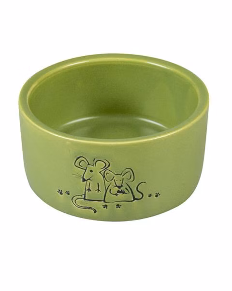 Miska DUVO+ glazovaná keramická, zelená s motívom myšiek 100ml - priemer 7,5 cm (pre hlodavce)