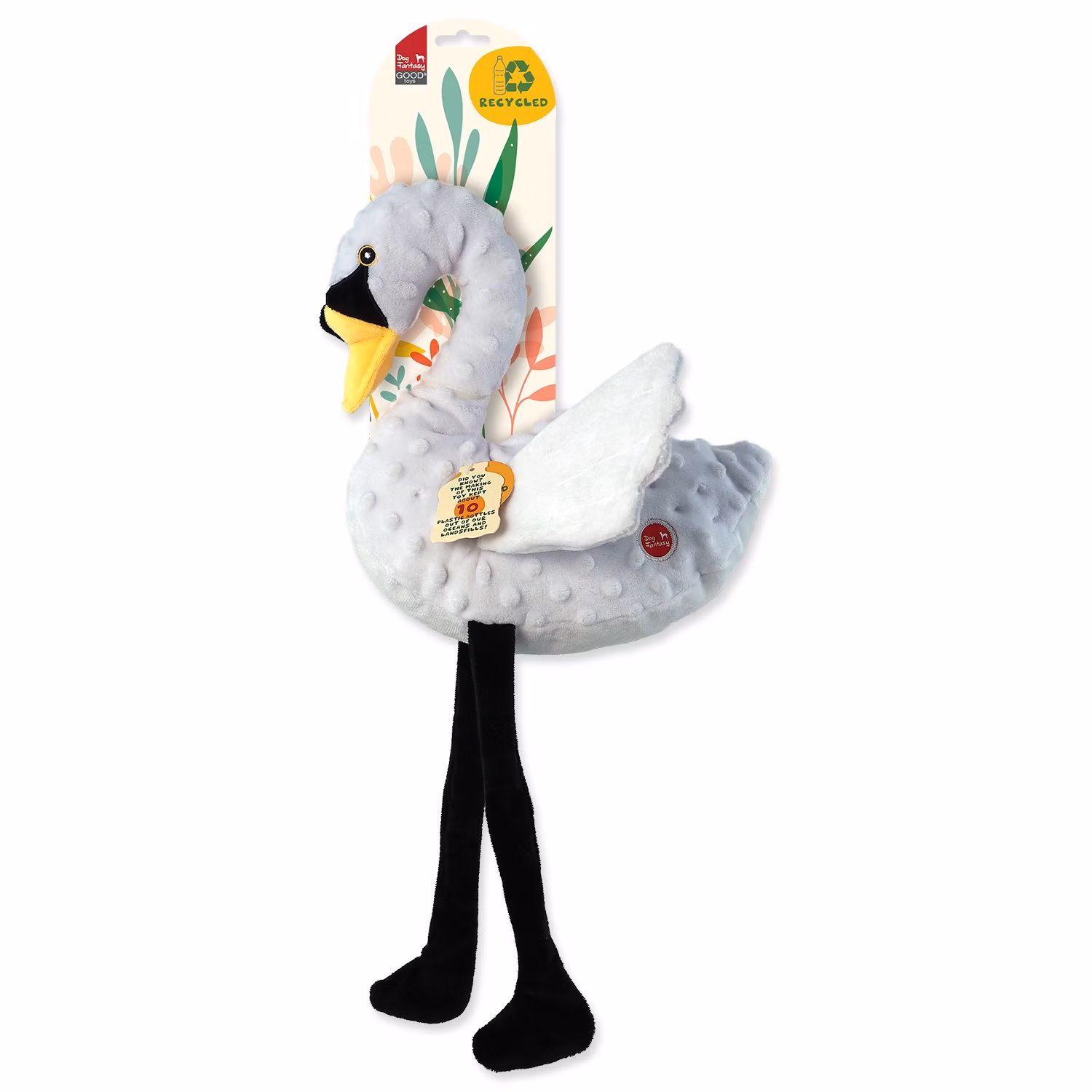 Hračka Dog Fantasy Recycled Toy labuť pískacia so šuštiacimi krídlami 49cm