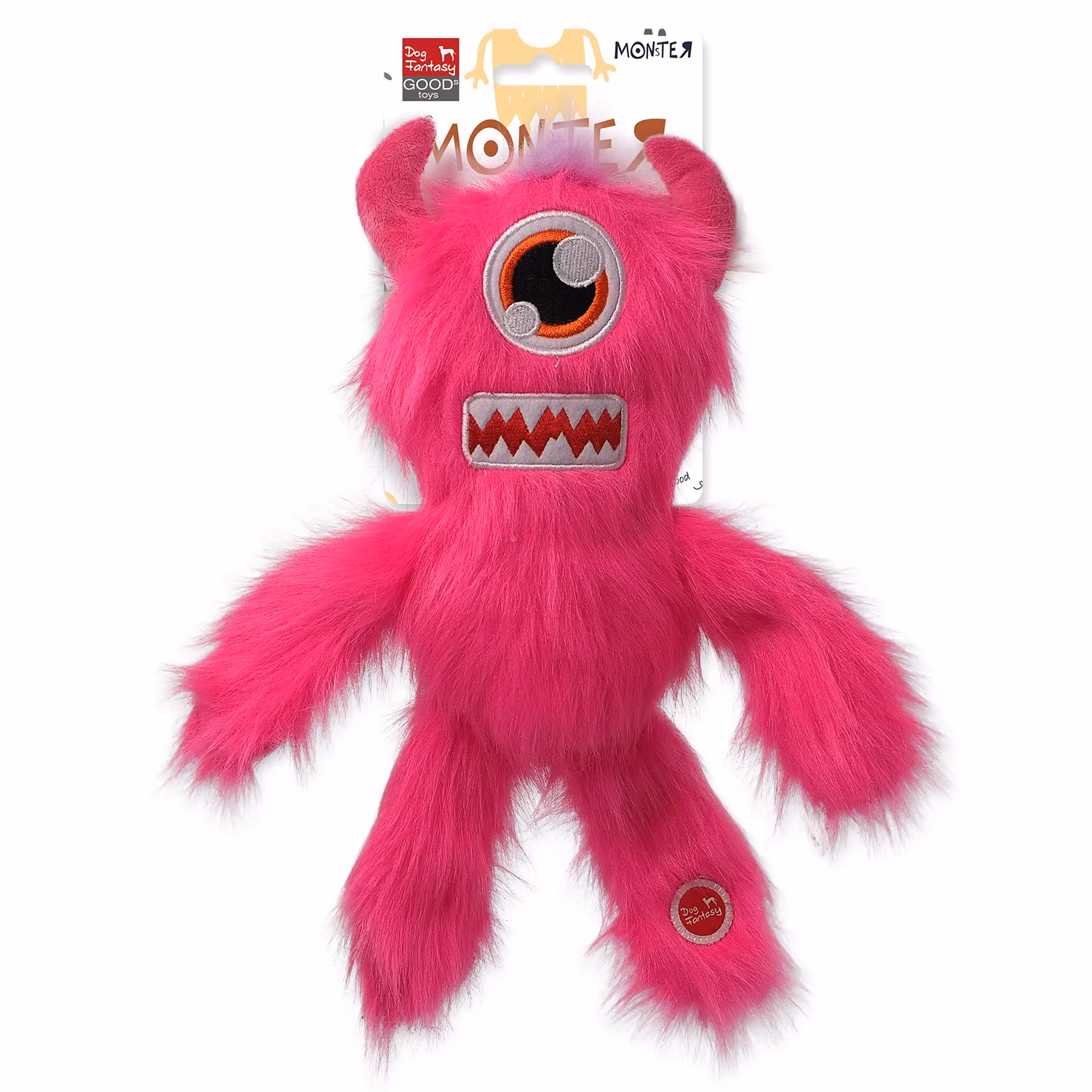 Hračka Dog Fantasy Monsters strašidlo pískacie jednooké chlpaté ružové 35cm
