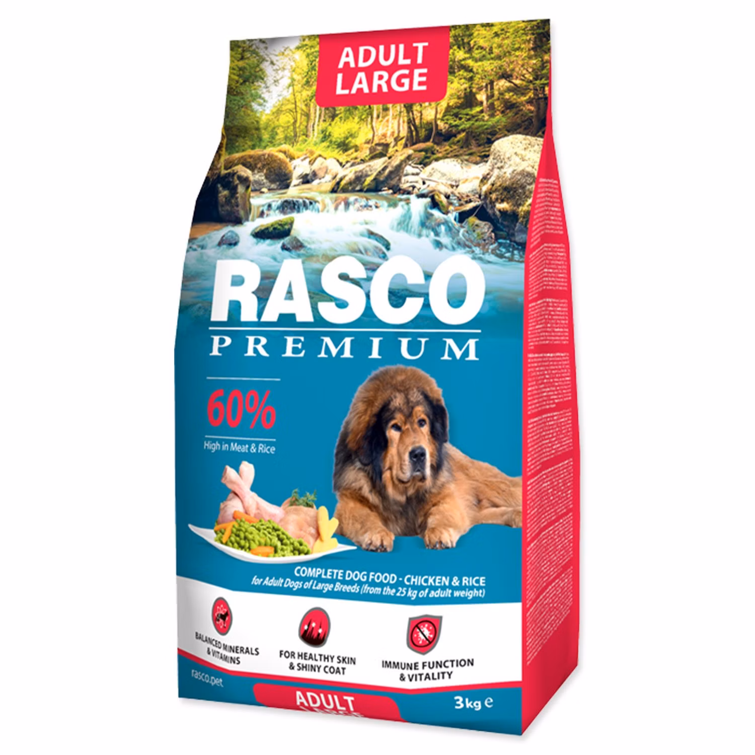 Krmivo Rasco Premium Adult Large kura s ryžou 3kg