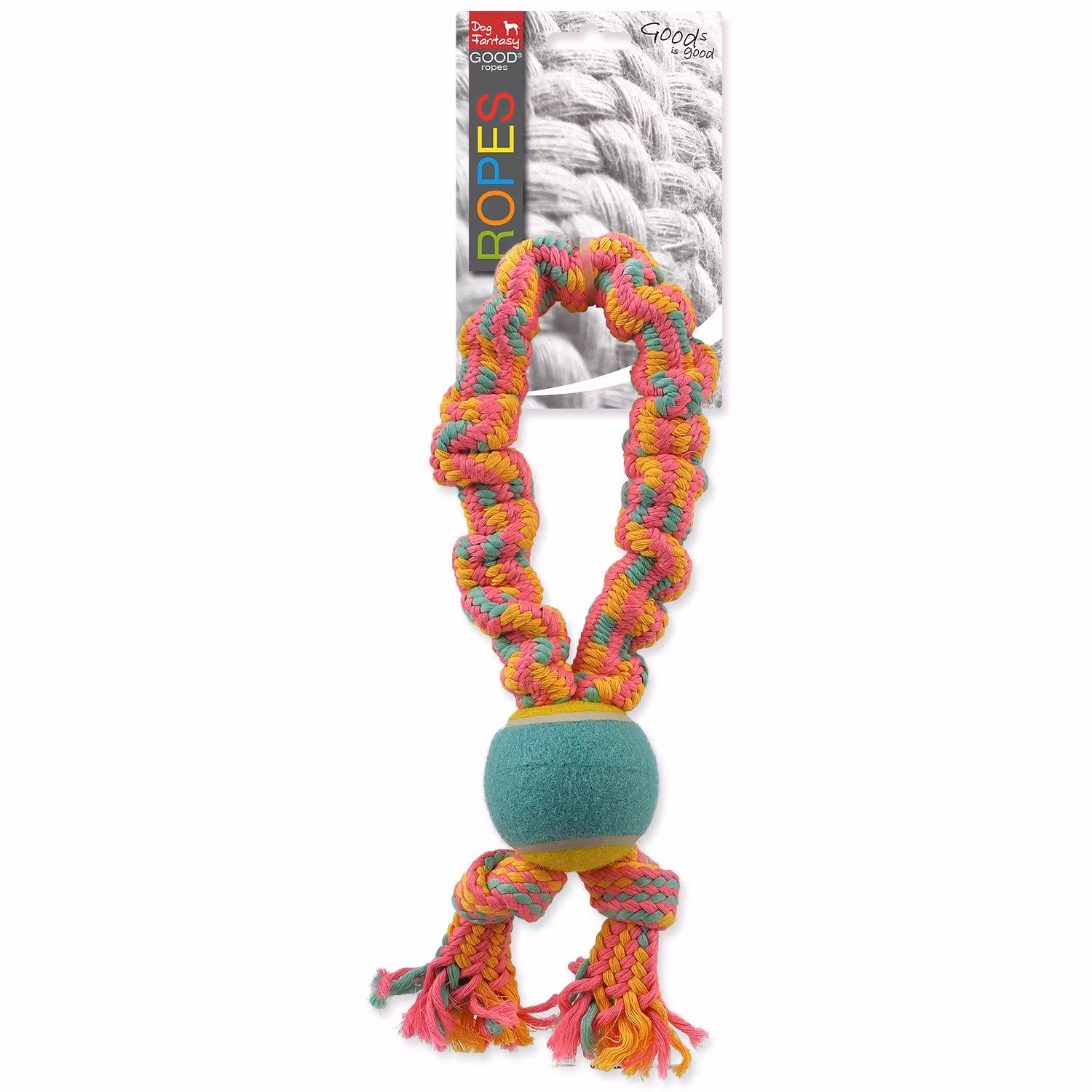 Hračka Dog Fantasy preťahovadlo s tenisákom farebný vzor 1, 2 knôty 32cm