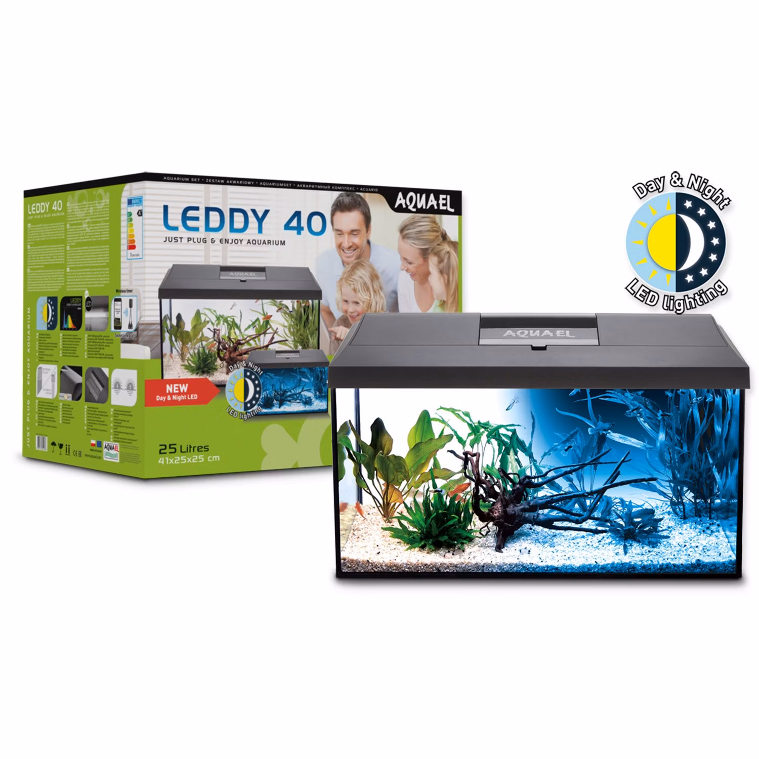 Akvarijný set Aquael LEDDY LED Day & Night čierny 41x25x25cm 25l