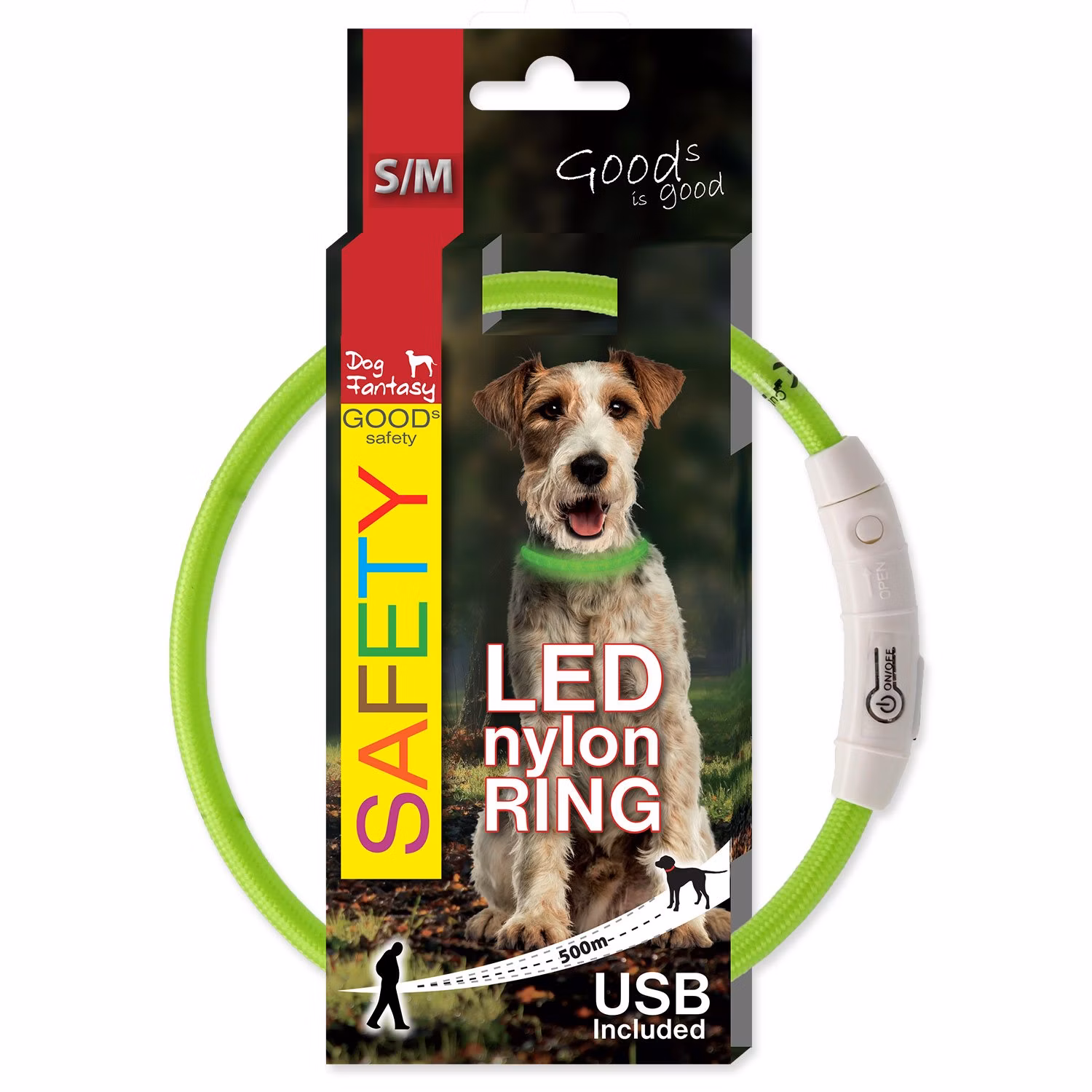 Obojok Dog Fantasy LED nylon zelený 45cm