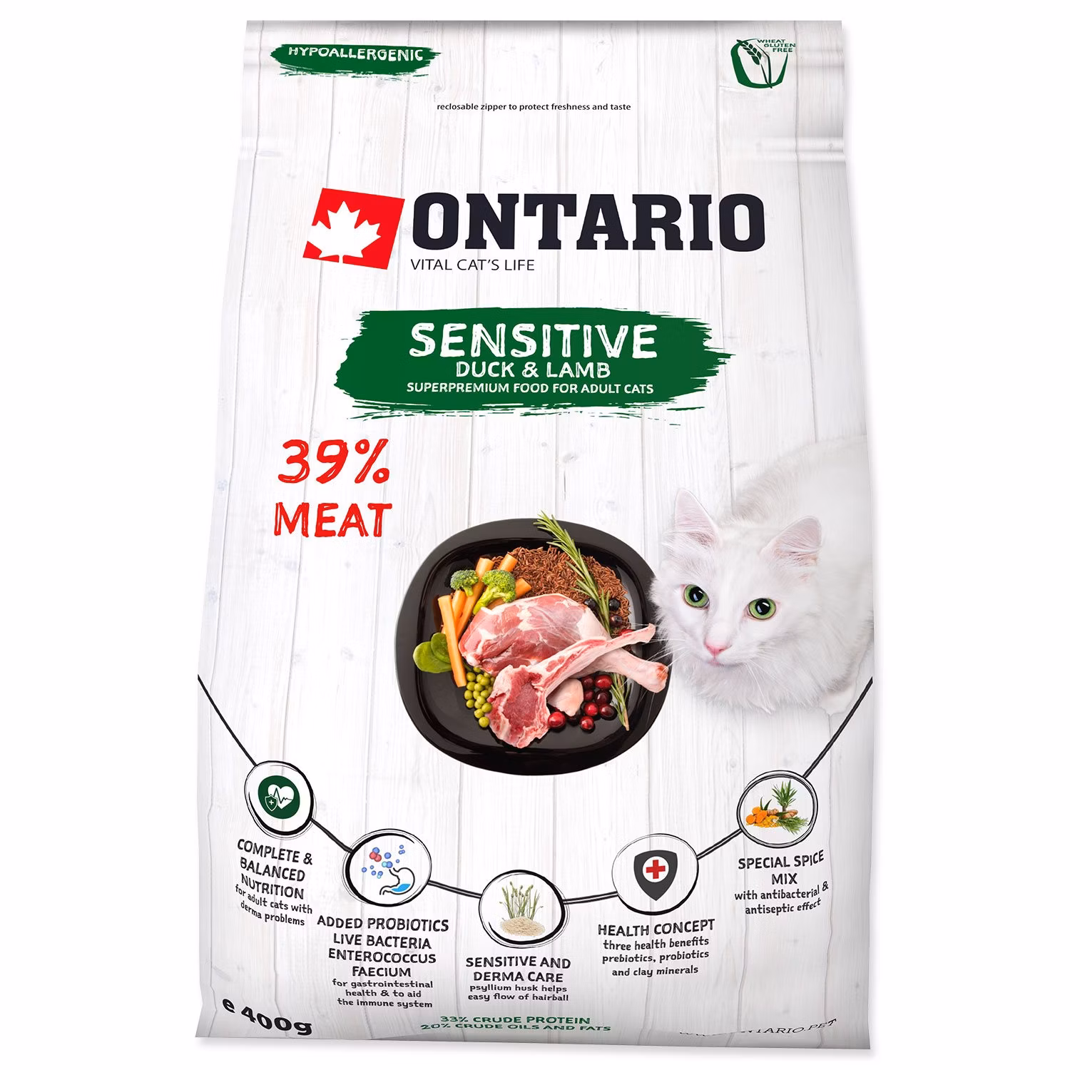 Krmivo Ontario Cat sensitive/Derma 0,4kg