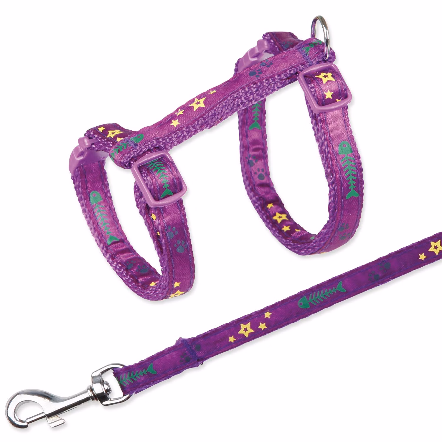 Postroj Trixie pre mačky s vodítkom fuchsiový s motívom kostí 23–39 cm/10 mm, 1,20 m