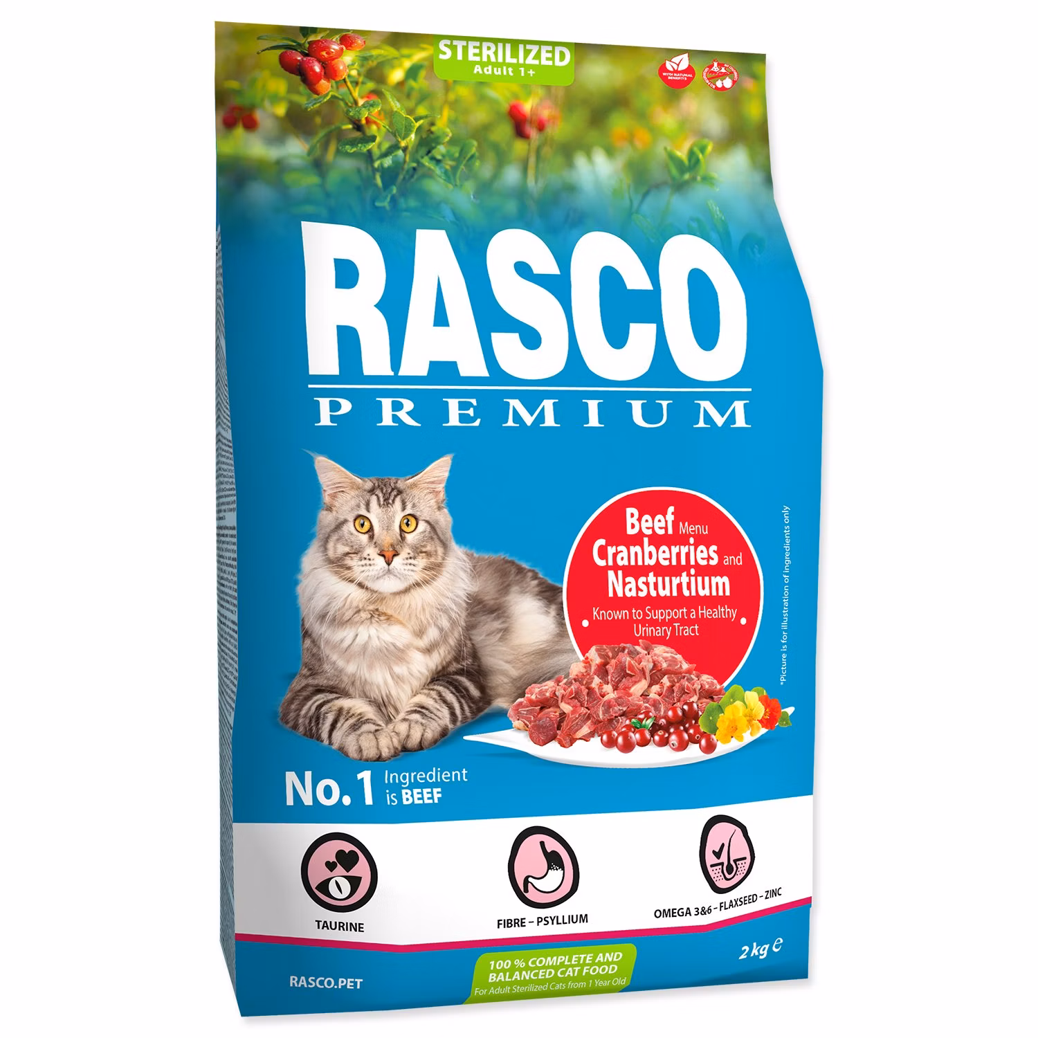 Krmivo Rasco Premium Sterilized hovädzie s brusnicou a kapucínkou 2kg