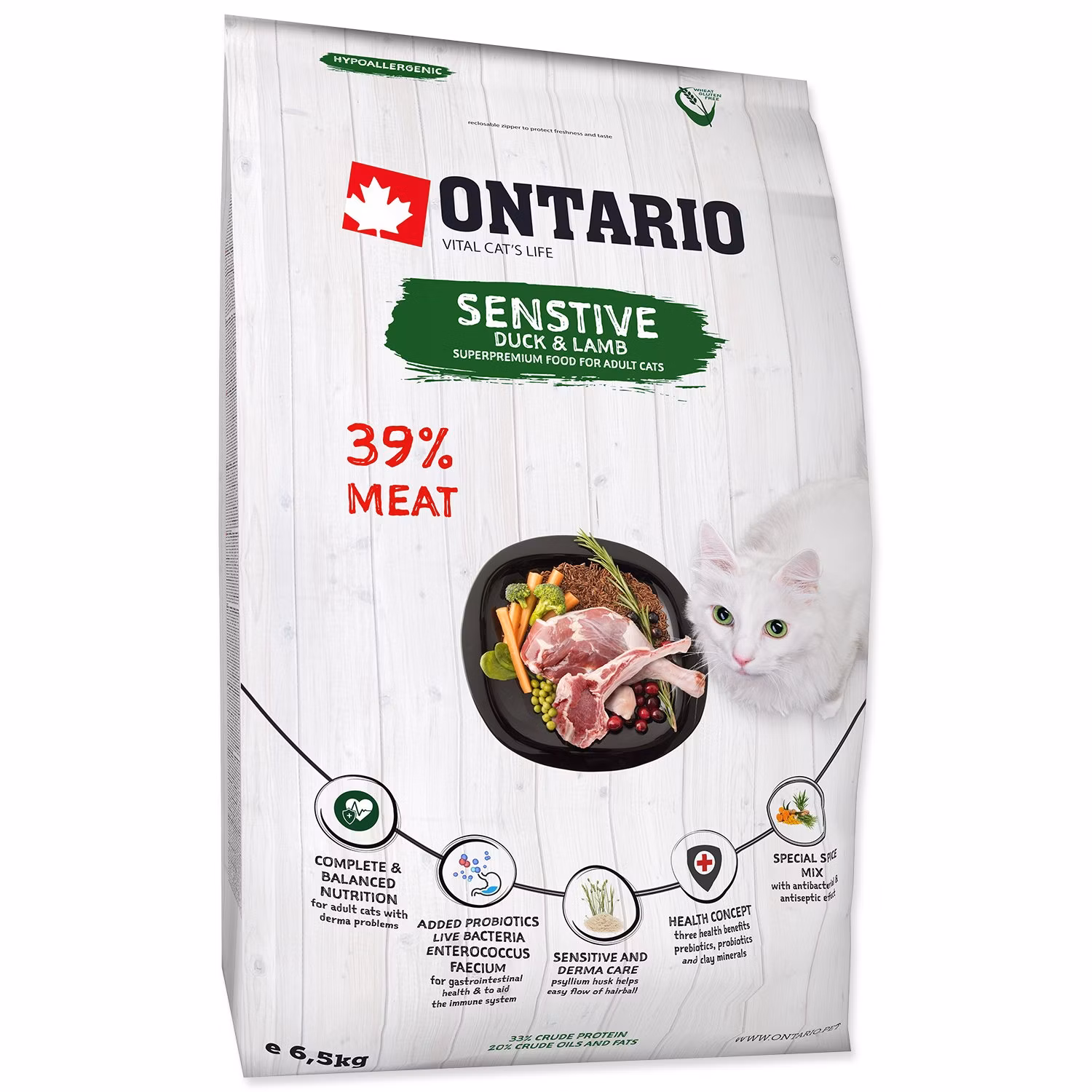 Krmivo Ontario Cat sensitive/Derma 6,5kg