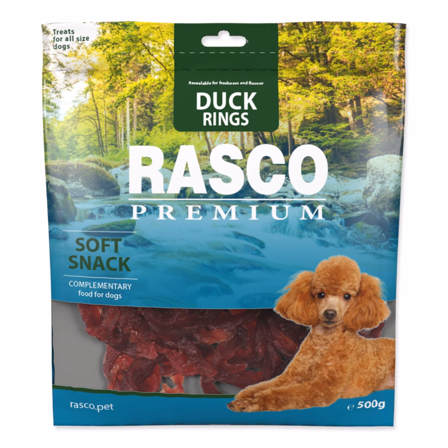 Pochúťka Rasco Premium kačka, krúžky 500g