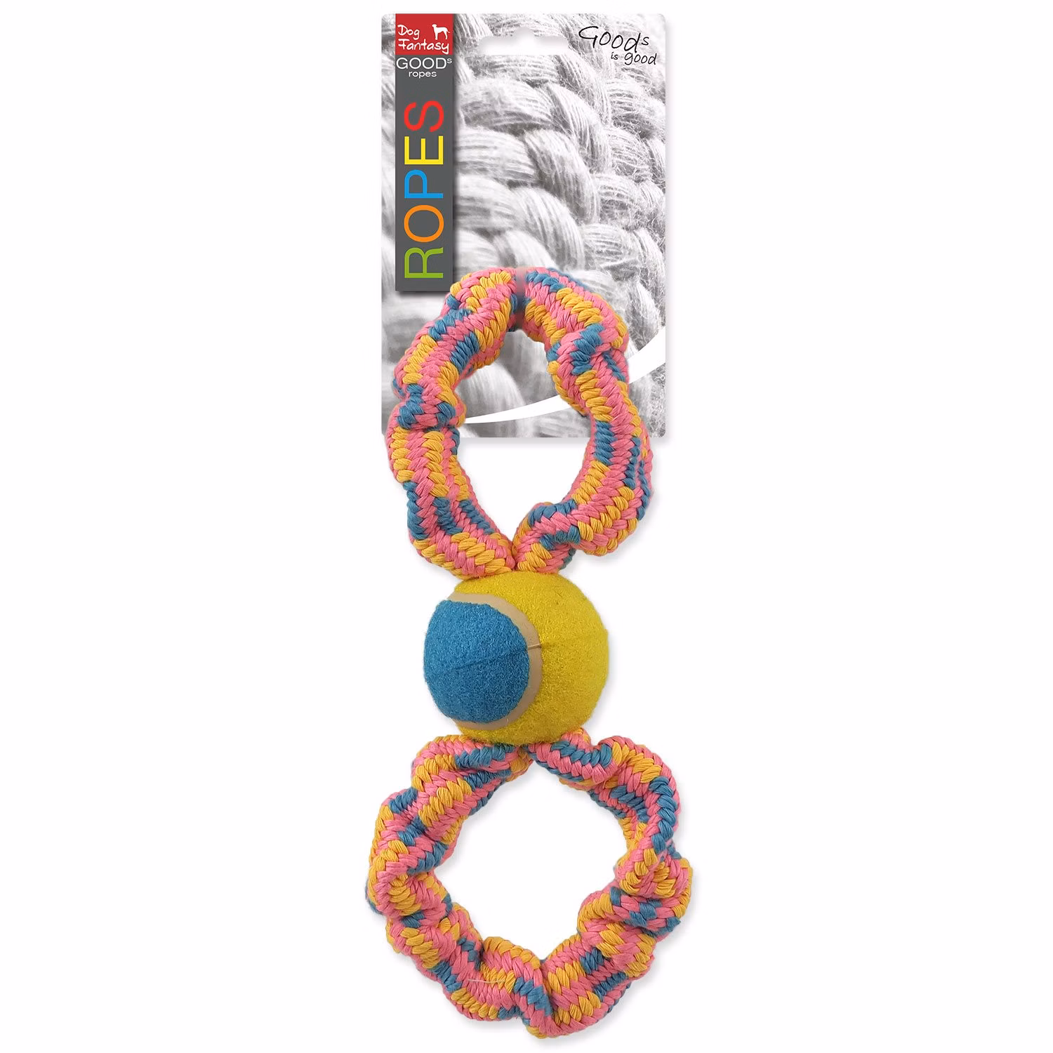 Hračka Dog Fantasy preťahovadlo osmička s tenisákom farebný vzor 2, 27cm