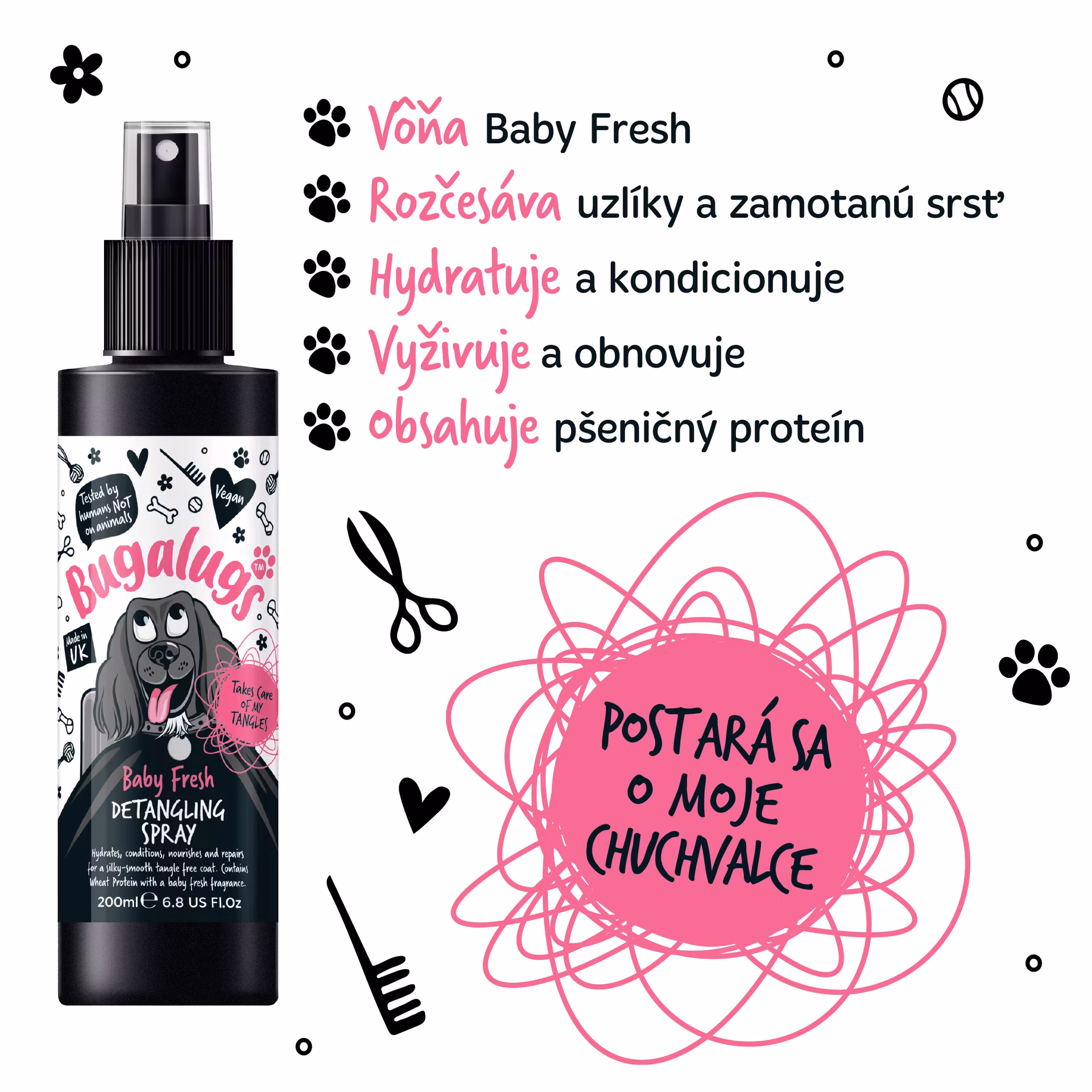 Bugalugs sprej na rozčesávanie srsti pre psov – Baby Fresh 200 ml