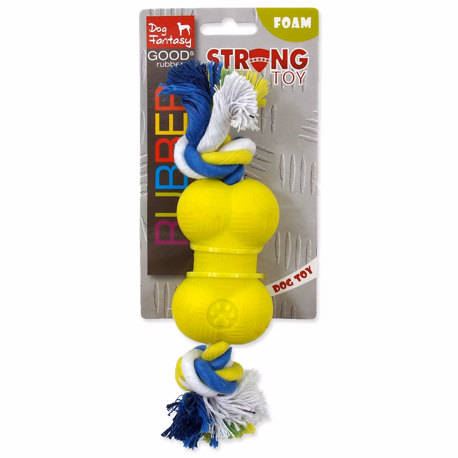 Hračka Dog Fantasy STRONG FOAMED kosť guma s povrazom 8,8cm