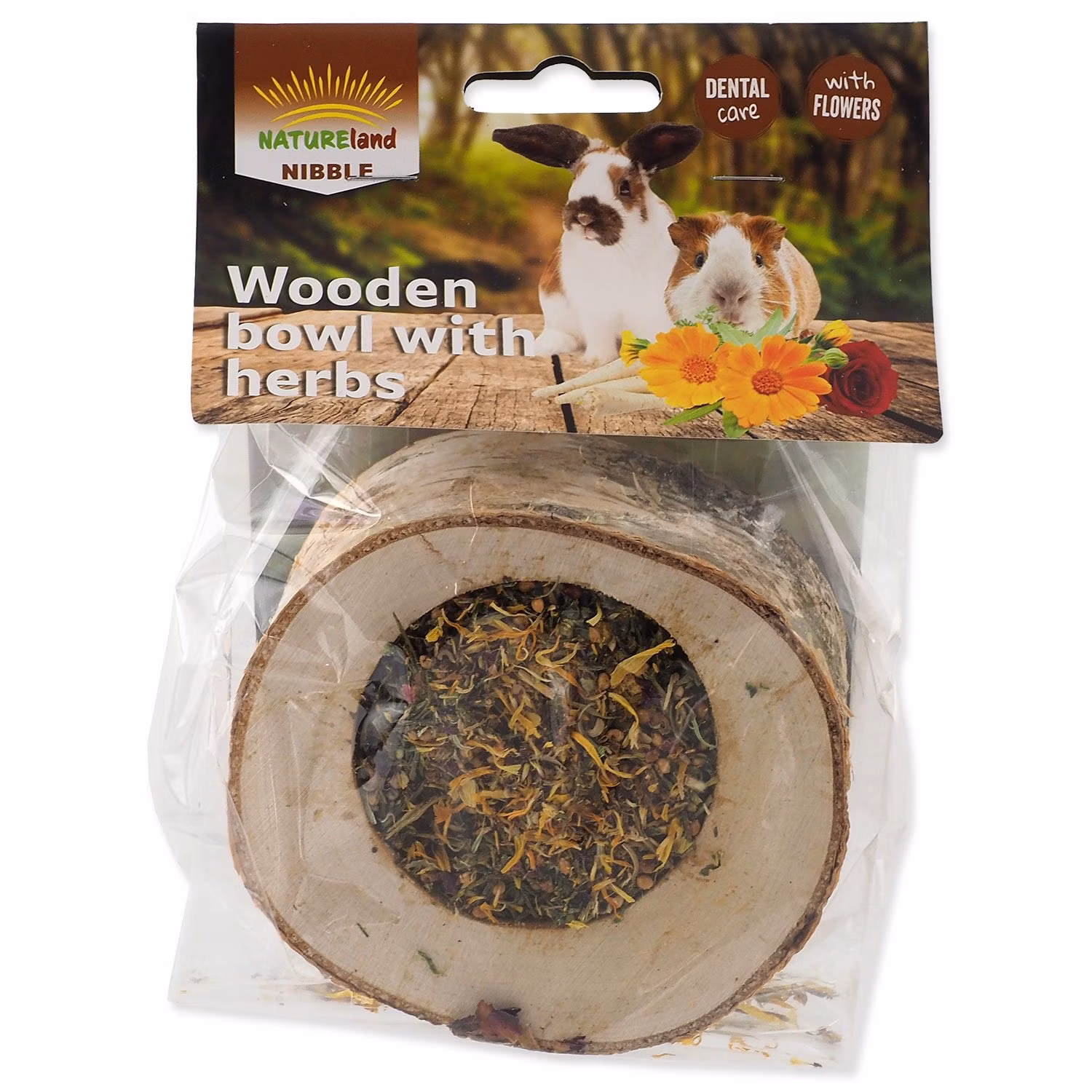 Pochúťka Nature Land Nibble miska plnená bylinkami drevená 120g