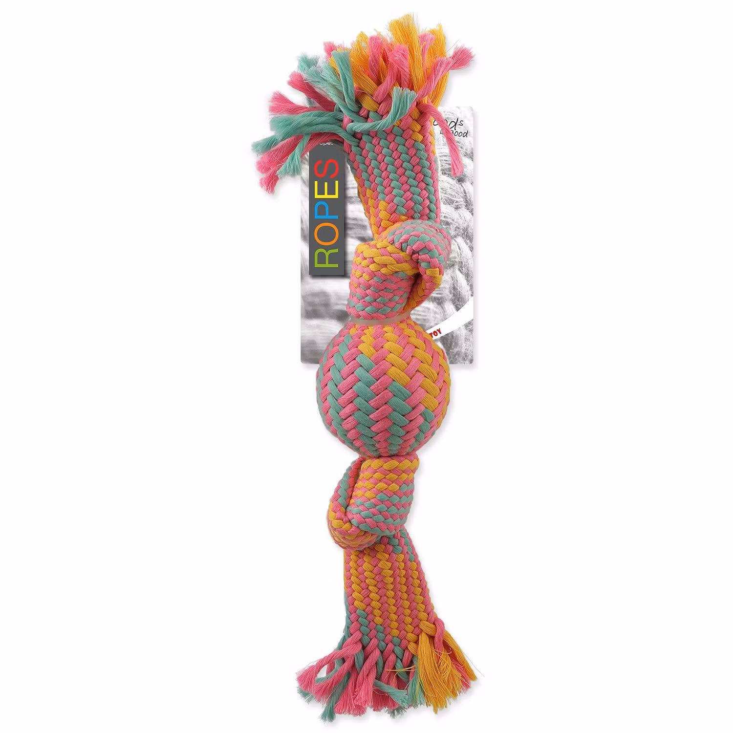 Hračka Dog Fantasy preťahovadlo s loptičkou farebný vzor 1, 2 knôty 40cm