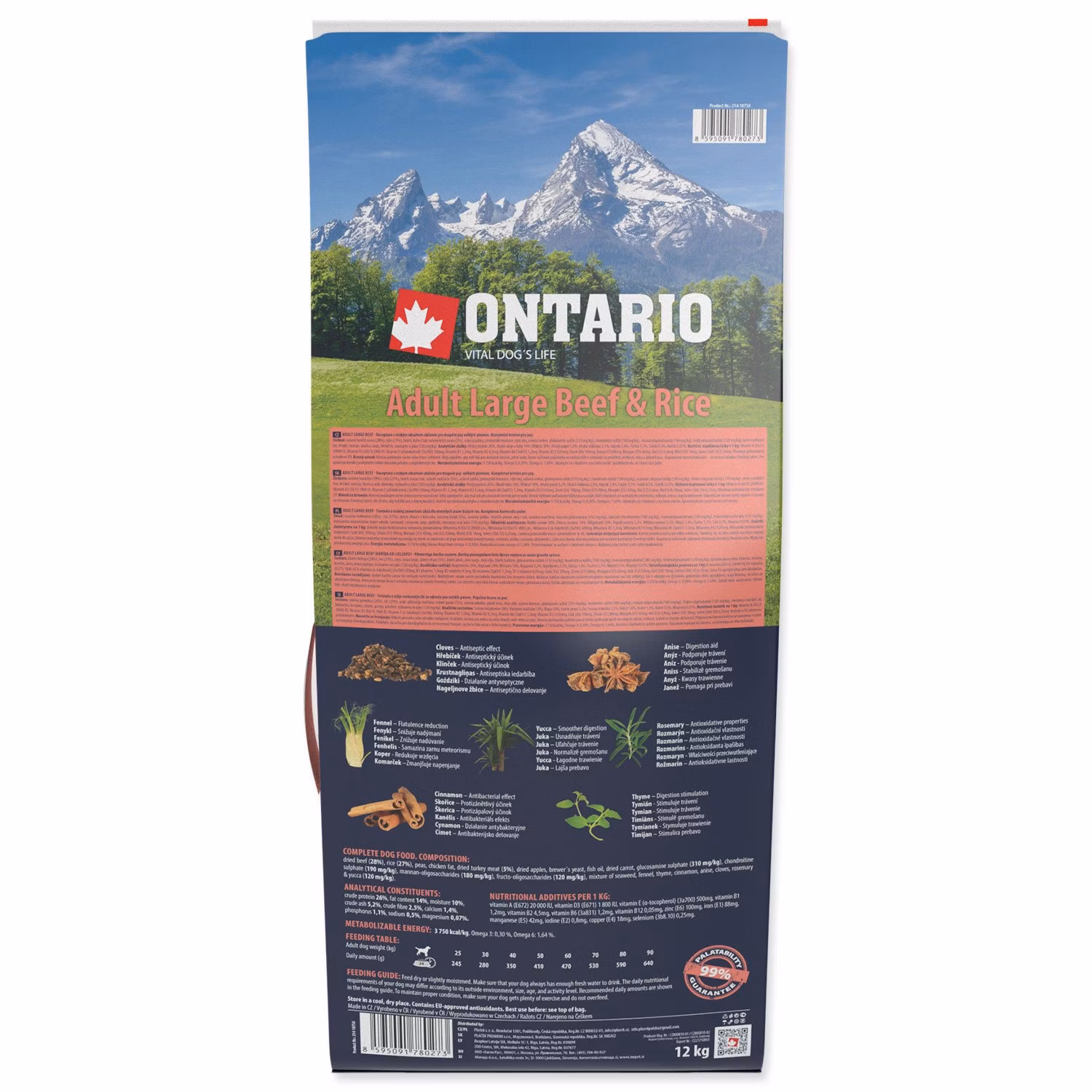 Krmivo Ontario Adult Large Beef & Rice 12kg