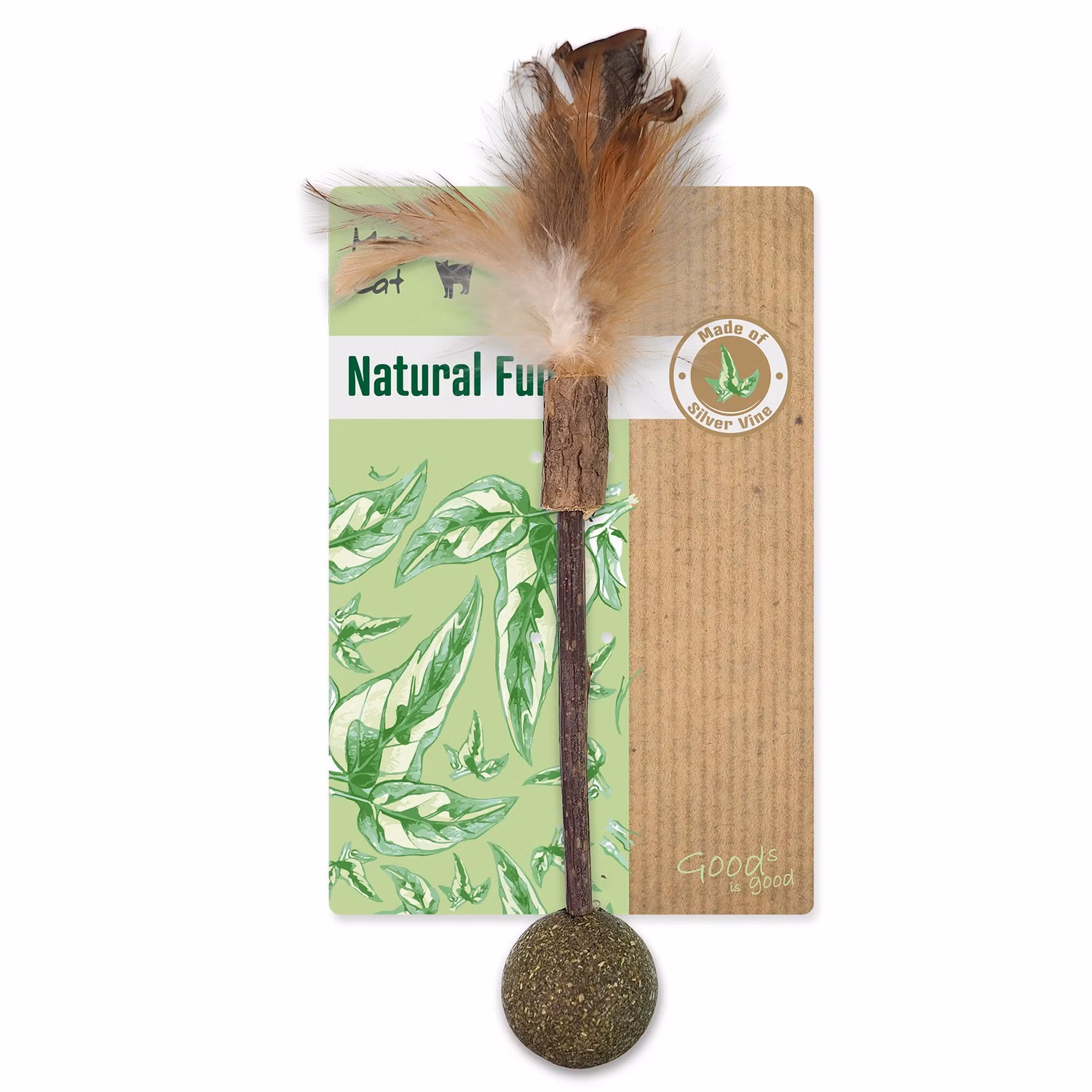 Hračka Magic Cat Natural Fun drievko s prírodnými pierkami a guľami 18cm