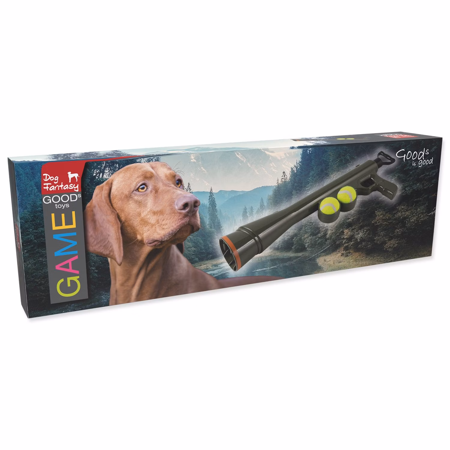 Hračka Dog Fantasy puška na strielanie tenisákov, 2ks tenisák 58,6x8,8cm