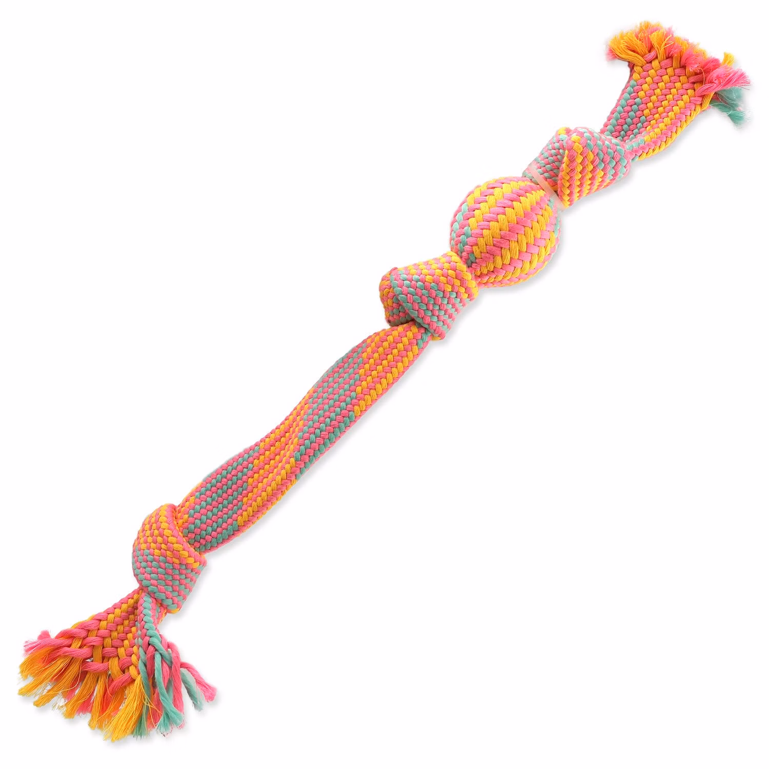 Hračka Dog Fantasy preťahovadlo s loptičkou farebný vzor 1, 3 knôty 50cm