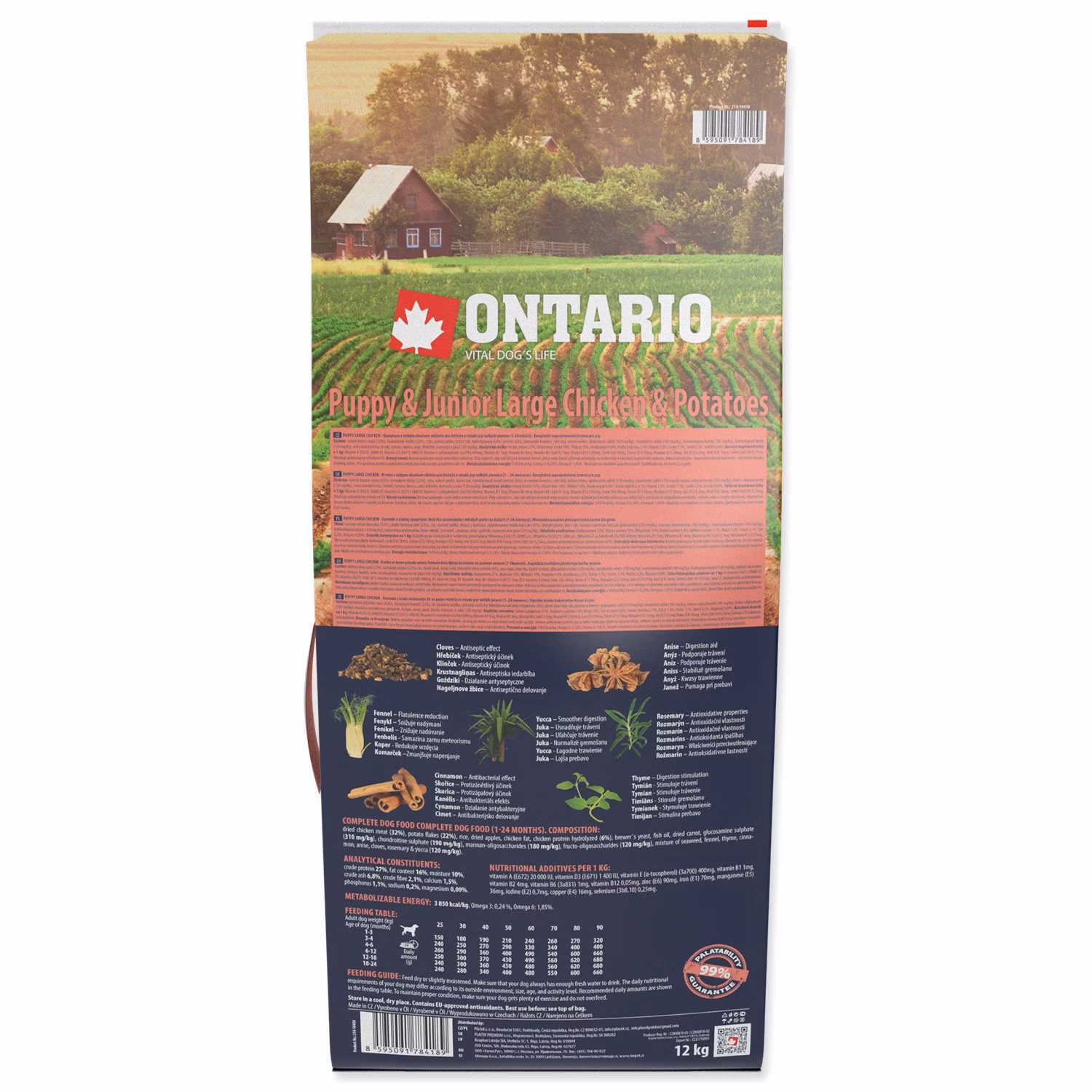 Krmivo Ontario Puppy & Junior Large Chicken & Potatoes 12kg