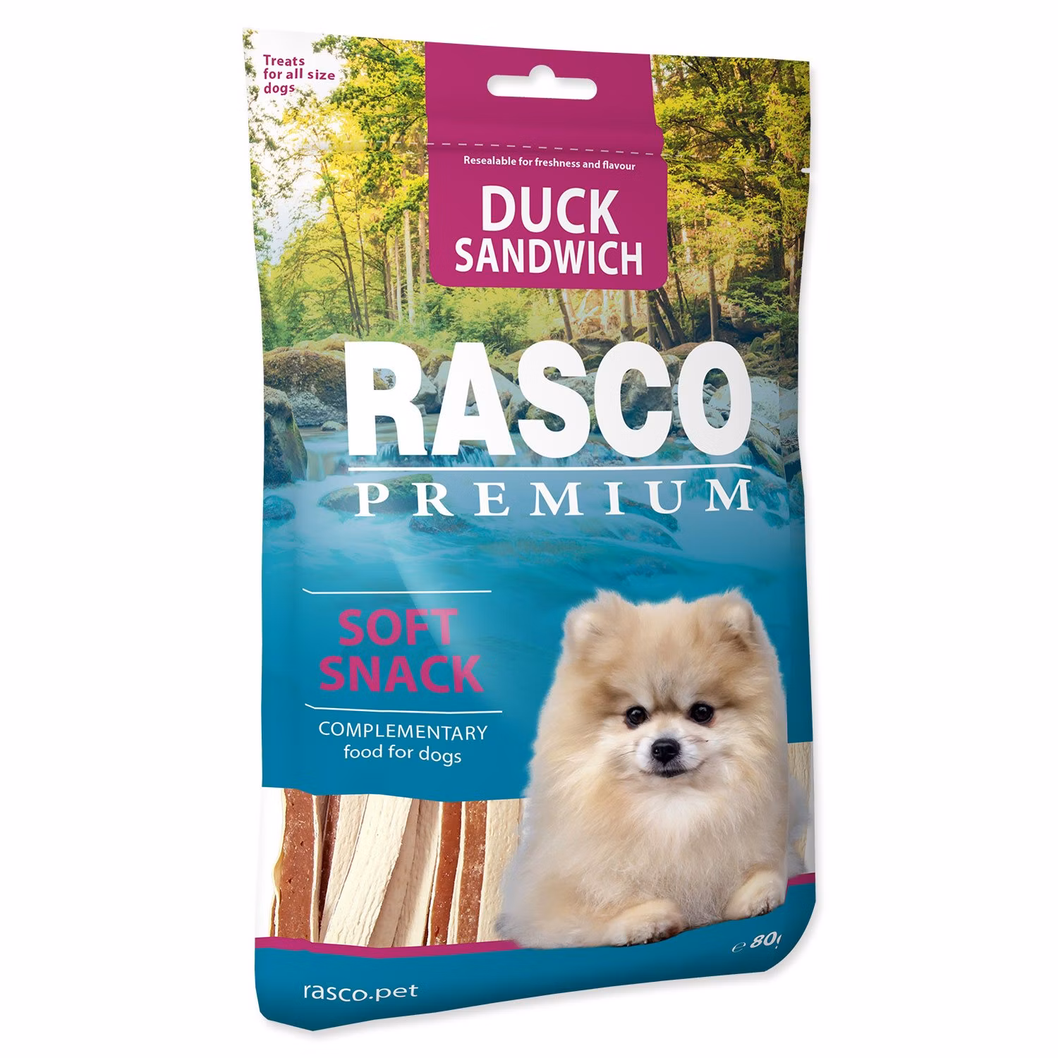 Pochúťka Rasco Premium kačka s treskou, sendvič 80g