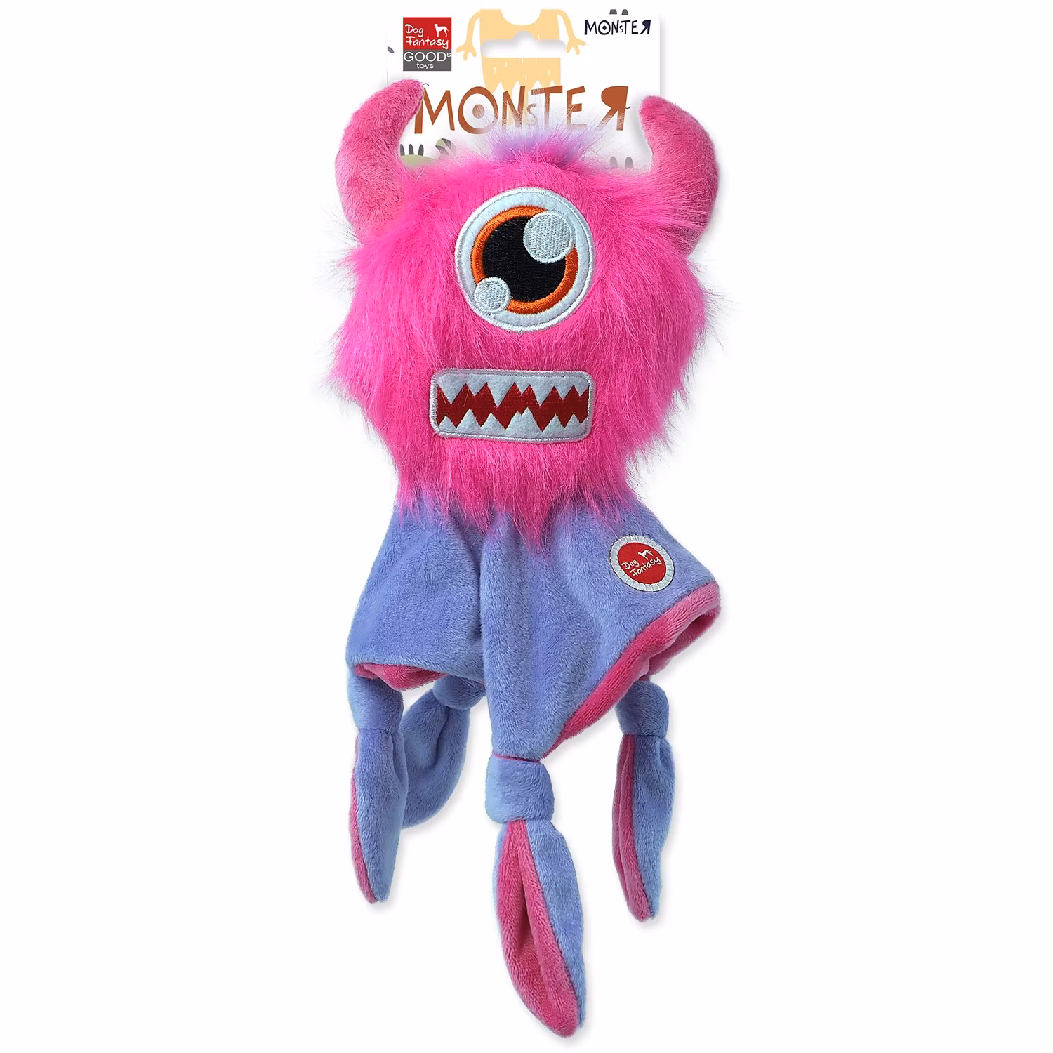 Hračka Dog Fantasy Monsters strašidlo pískacie chlpaté ružové s dečkou 28cm