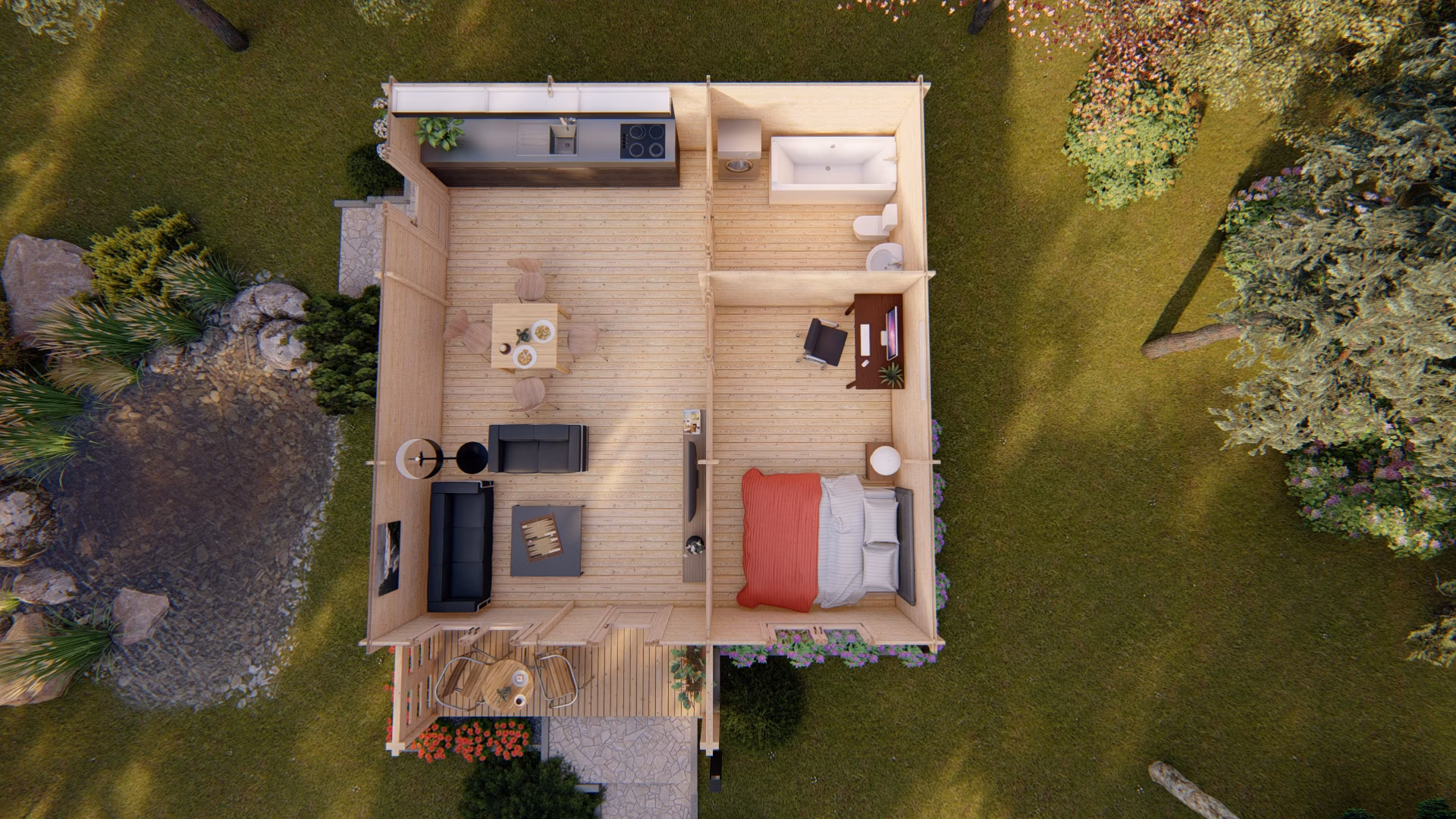 Drevený záhradný domček Hakan B 7m x 7,2m