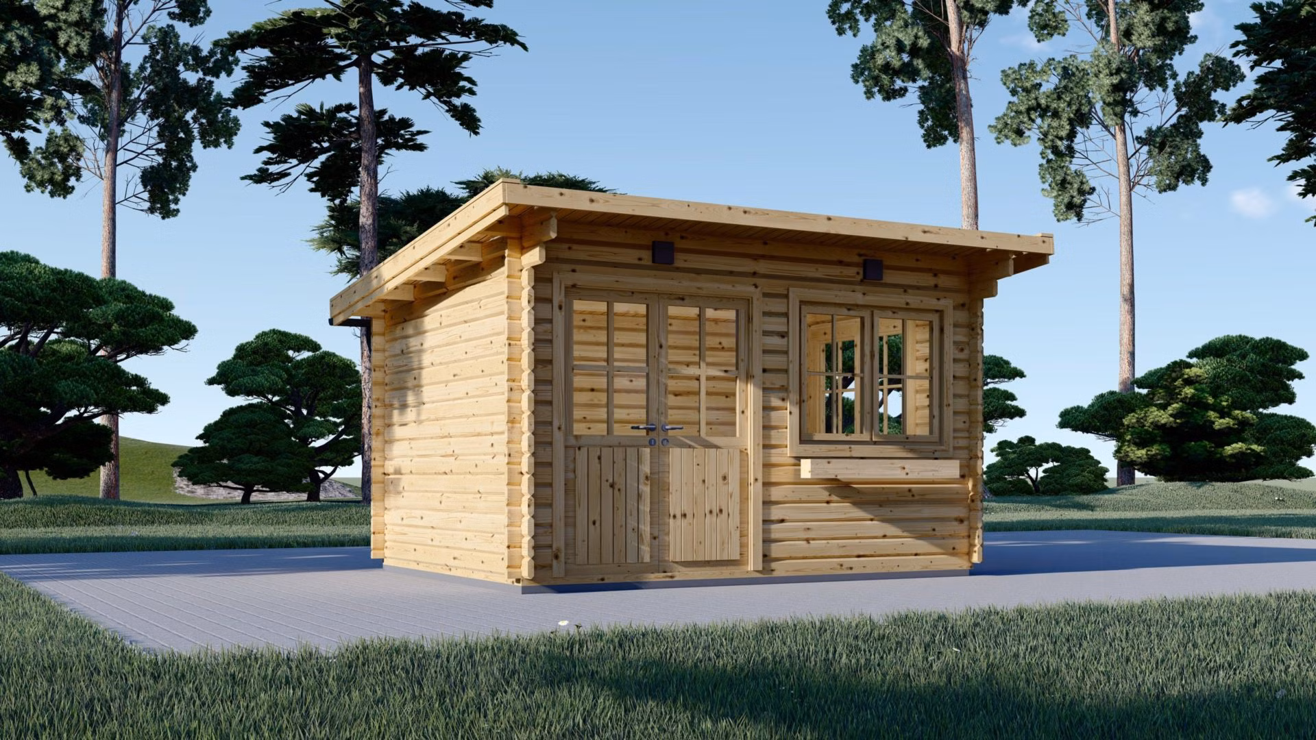 Drevený záhradný domček LILLE (34 mm) 4m x 3m, 12 m² s plochou strechou