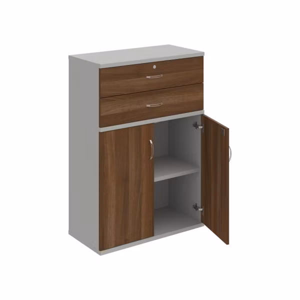 Policová skriňa Strong, zámok, 80x115,2x40 cm, orech/sivá