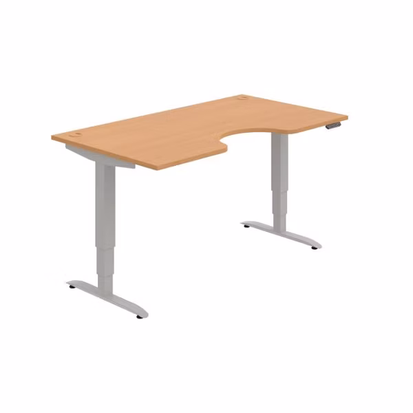 Pracovný stôl Motion Ergo, PO, 3S, 160x61-128x90 cm, buk/sivá