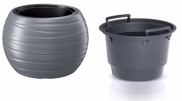 Kvetináč MAZE okrúhly s vložkou 39,6 cm - farba: sivý kameň