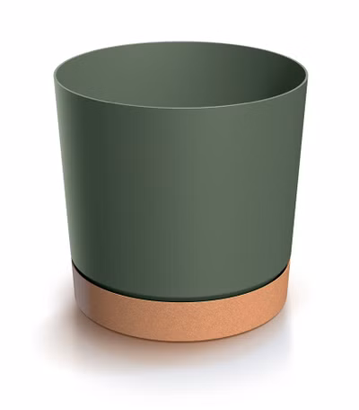 Kvetináč TUBO PM s miskou 29,2 cm - farba: tmavozelená/naturo ECO