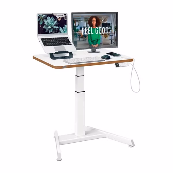 Stôl na sedenie/státie elektrický s kompaktnou doskou, biely